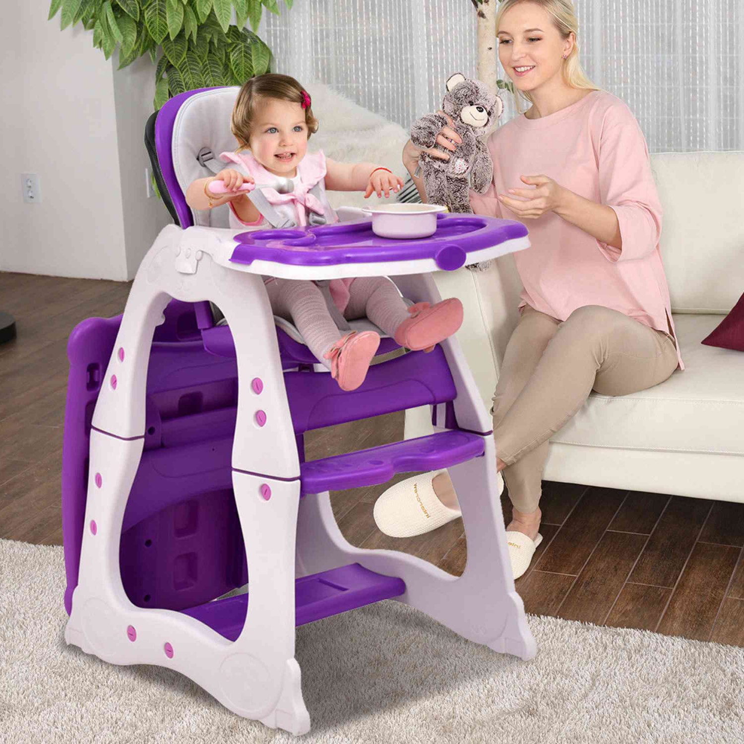 Costway 3 in 1 Baby High Chair Convertible Play Table Seat Booster Toddler Feeding Tray