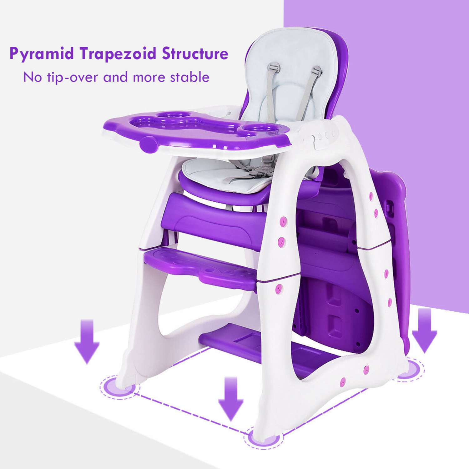Costway 3 in 1 Baby High Chair Convertible Play Table Seat Booster Toddler Feeding Tray