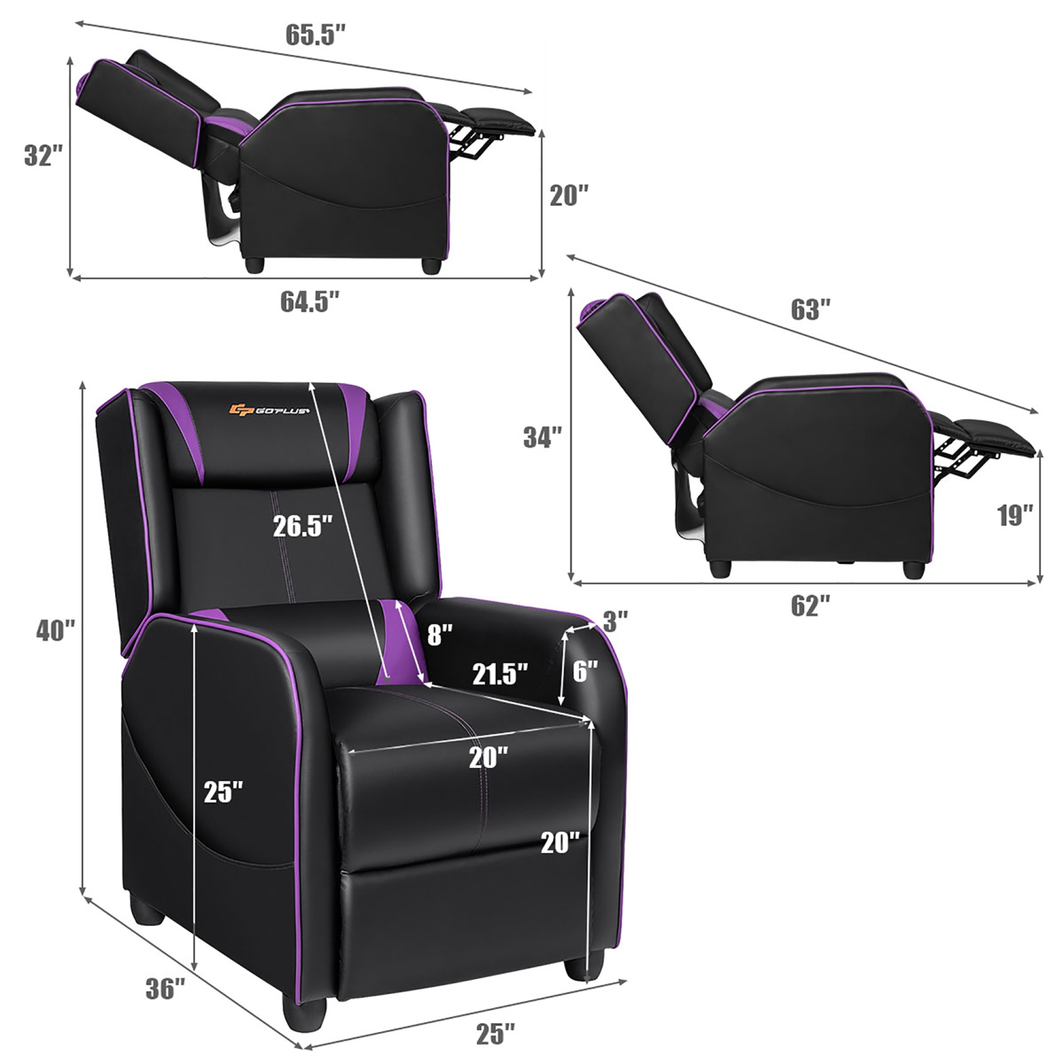 Goplus – Fauteuil de jeu inclinable pour salon simple avec canapé pour cinéma maison