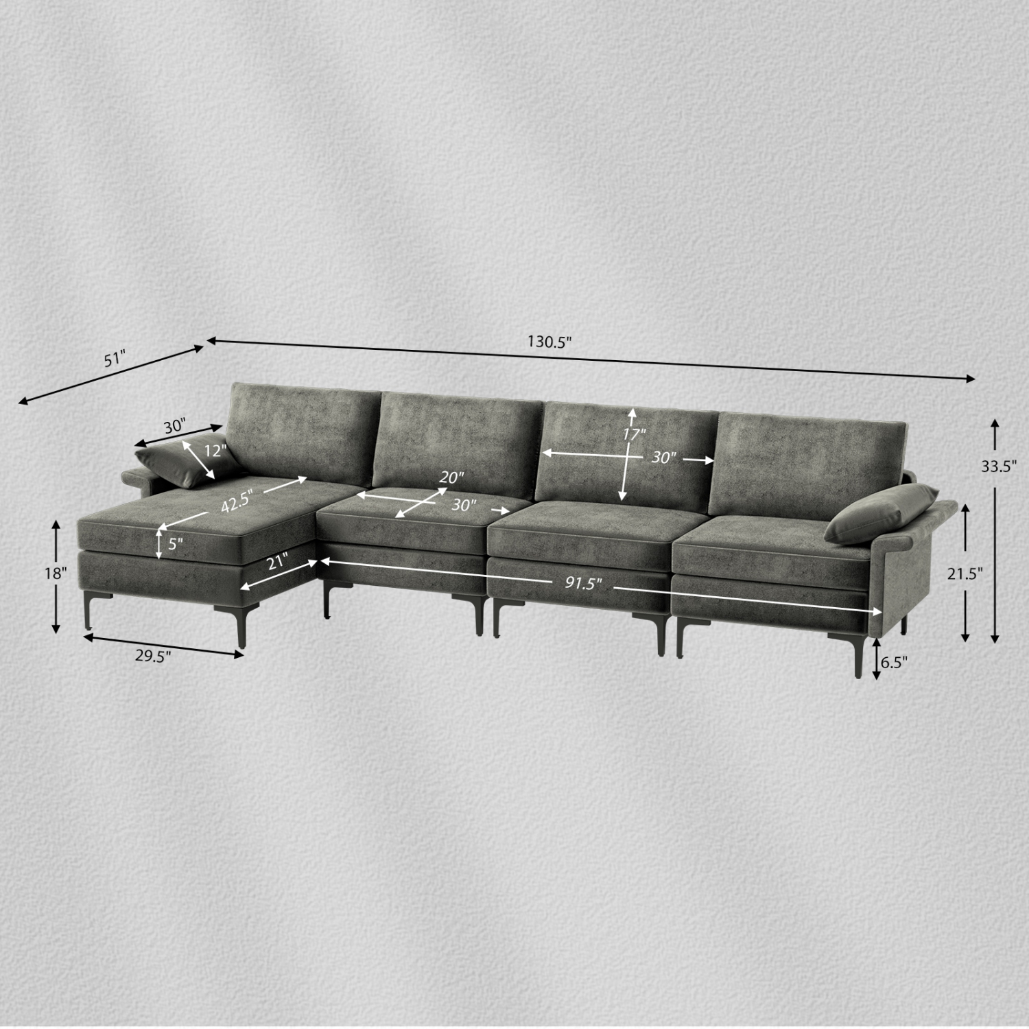 Costway Modern Modular L-shaped Sectional Sofa w/ Reversible Chaise & 2 USB Ports