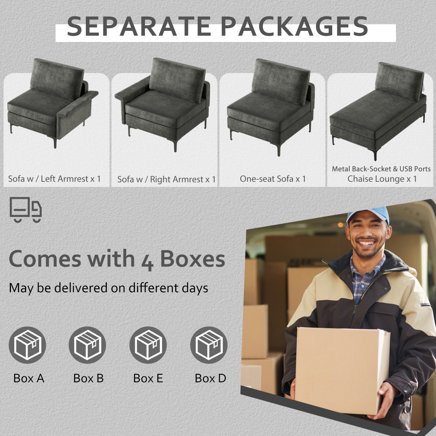 Costway Modern Modular L-shaped Sectional Sofa w/ Reversible Chaise & 2 USB Ports