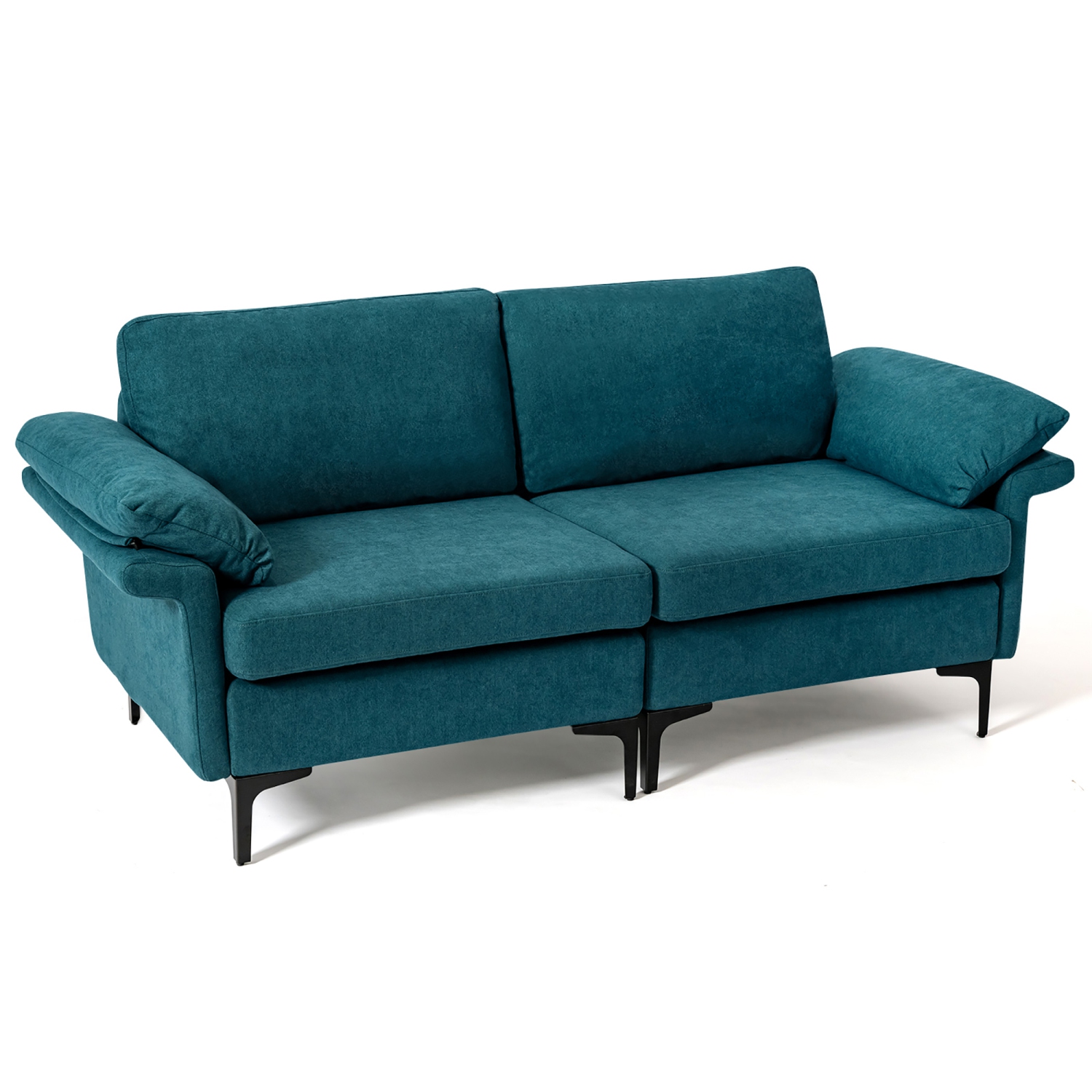 Costway Modern Loveseat Fabric 2-Seat Sofa Couch for Small Space w/ Metal Legs