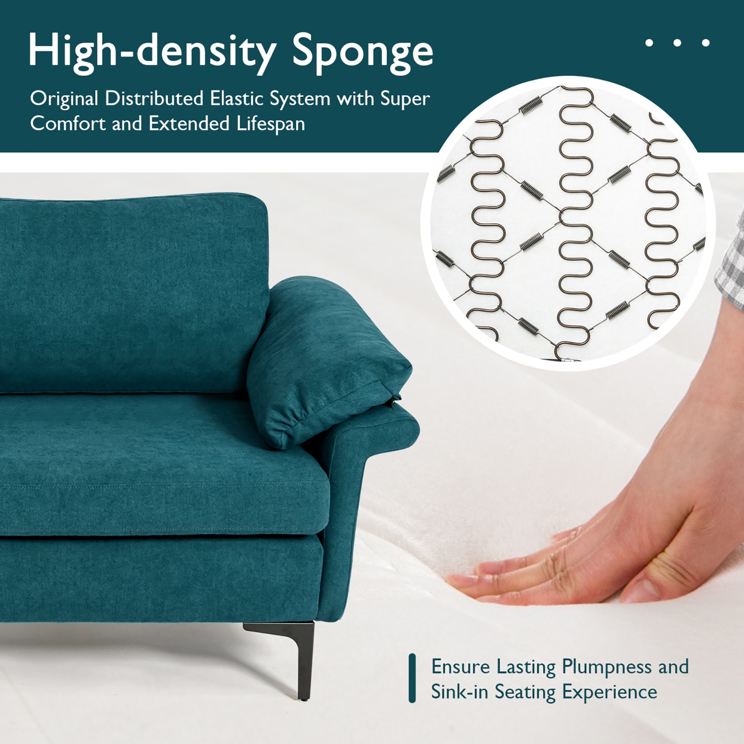 Costway Modern Loveseat Fabric 2-Seat Sofa Couch for Small Space w/ Metal Legs