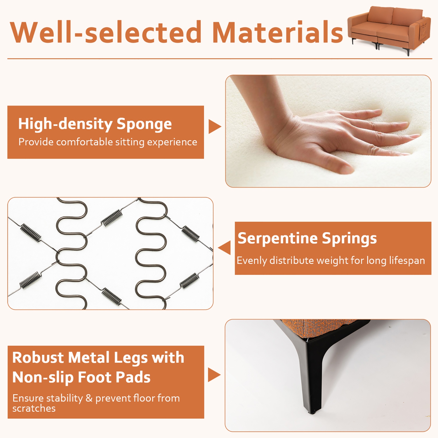 Costway Modern Loveseat Linen Fabric 2-Seat Sofa Couch w/ Side Storage Pocket