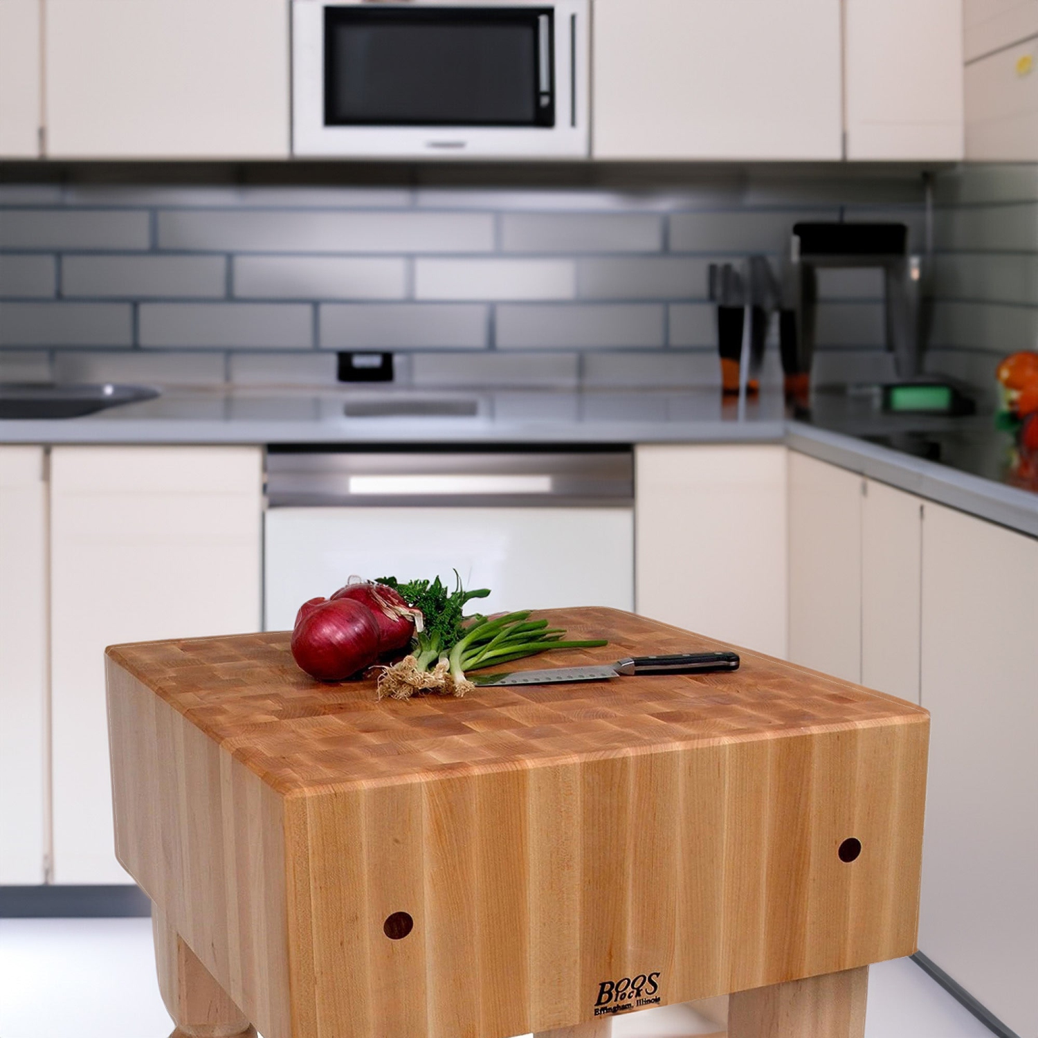 John Boos – Table de préparation carrée en bois pour bloc de boucher AB Series, 18 x 18 po, érable