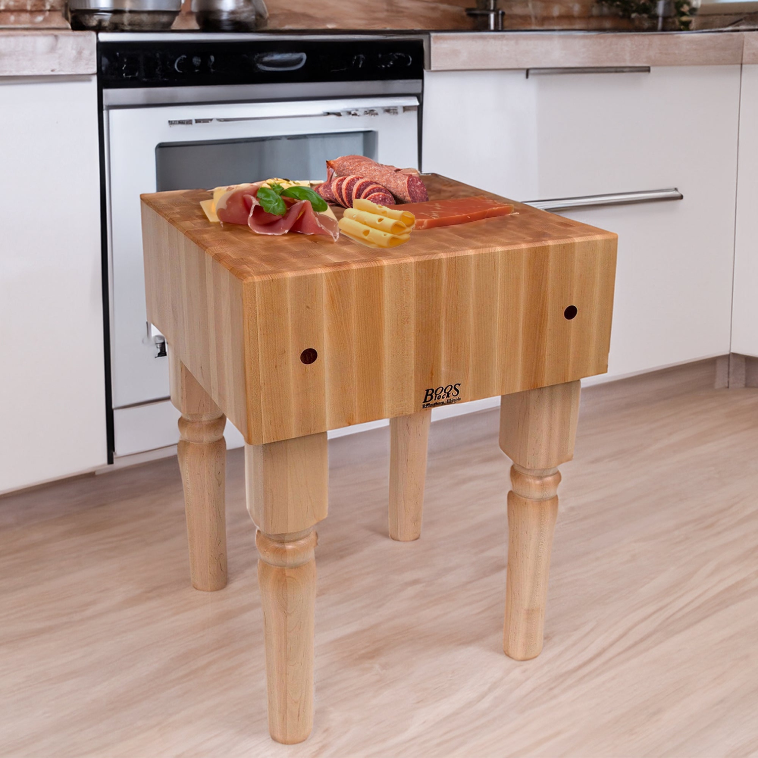 John Boos – Table de préparation carrée en bois pour bloc de boucher AB Series, 18 x 18 po, érable