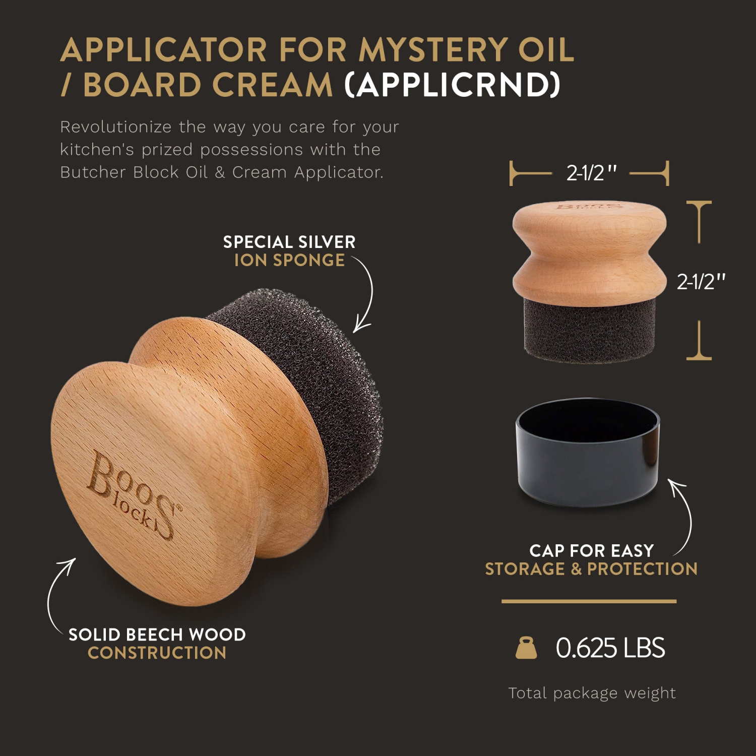 John Boos Butcher Block – applicateur d’huile et de crème pour surfaces en bois, bois de hêtre