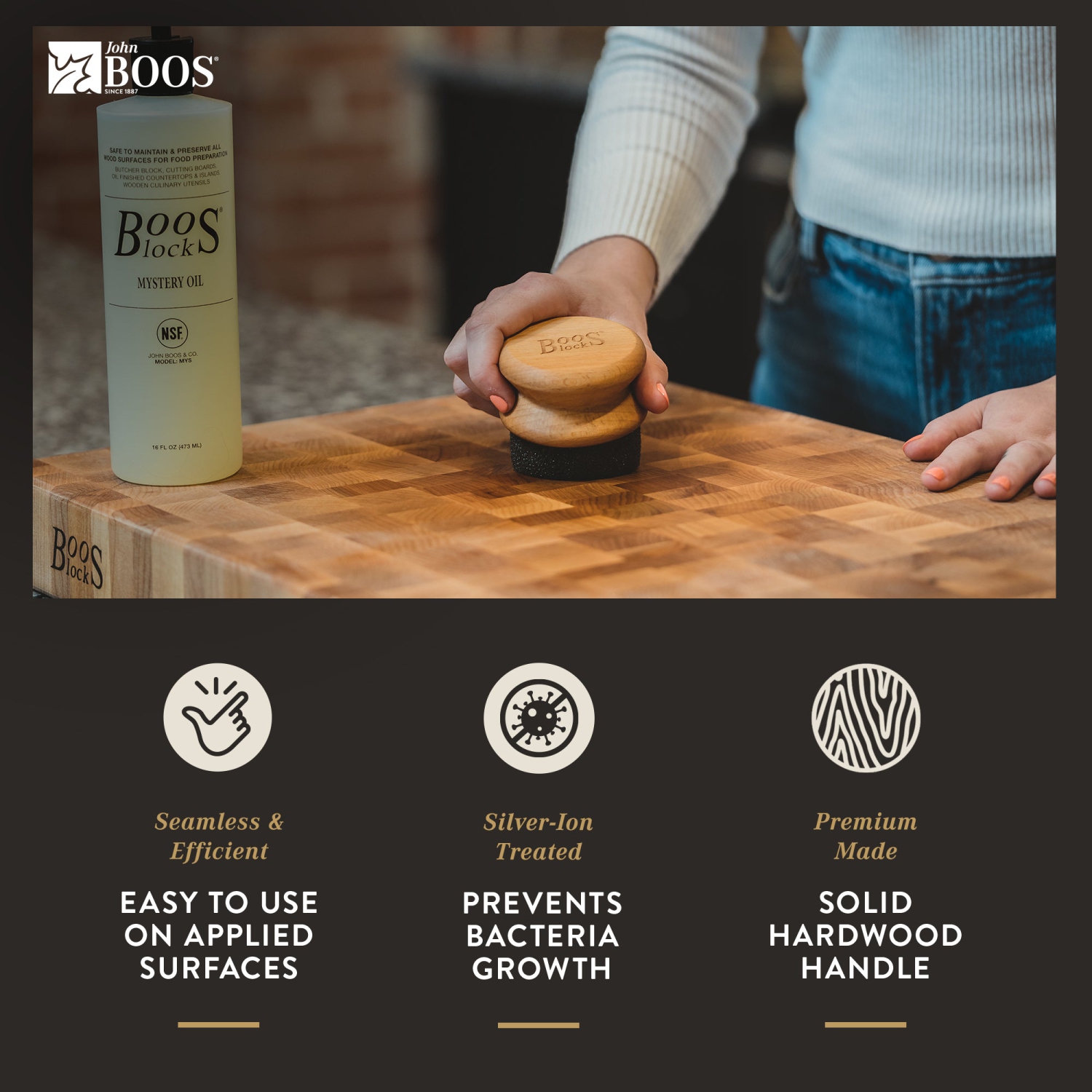 John Boos Butcher Block – applicateur d’huile et de crème pour surfaces en bois, bois de hêtre