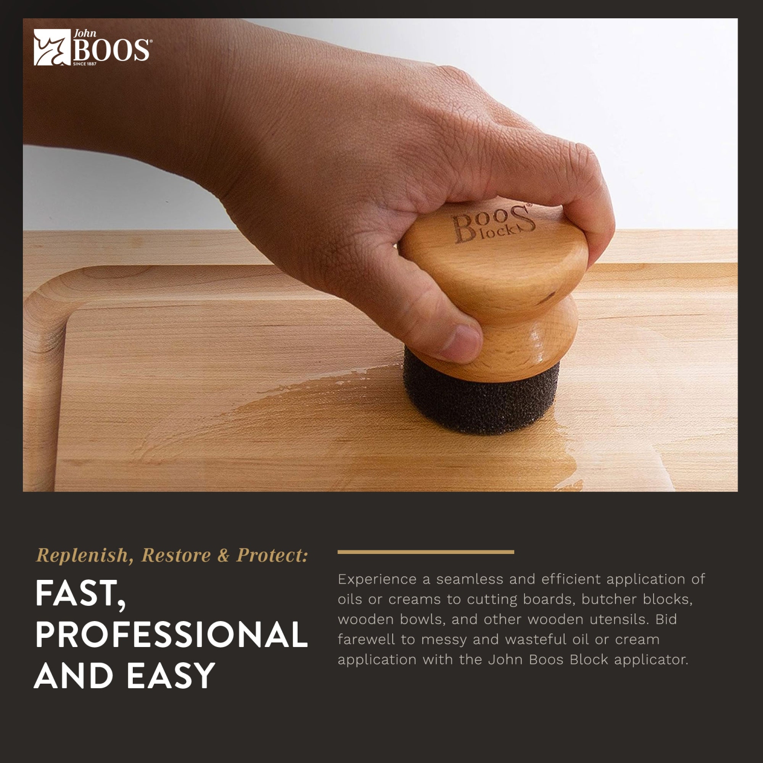 John Boos Butcher Block – applicateur d’huile et de crème pour surfaces en bois, bois de hêtre