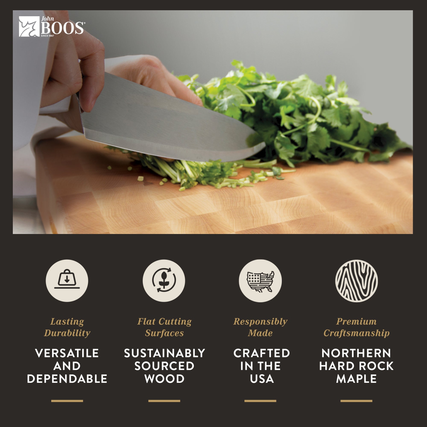 John Boos – planche à découper en bois d’érable pour cuisine, 15 x 15 x 3 po