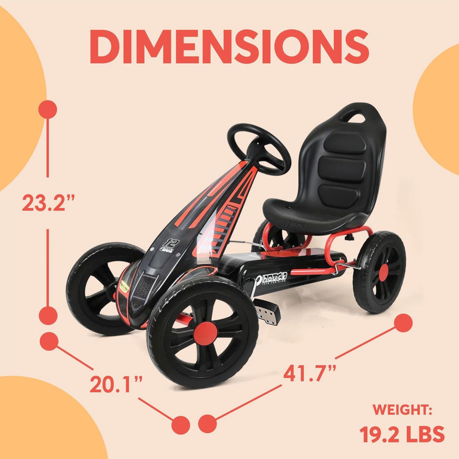 hauck Cyclone Racing Go Kart w/ Low Profile Rubber Tires & Handbrake Design, Red