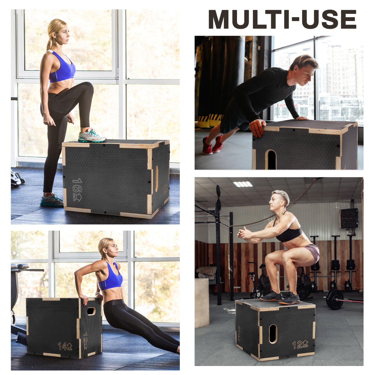 Signature Fitness – plateforme de saut antidérapante en bois PLYO Box de 16 x 14 x 12 po, gris