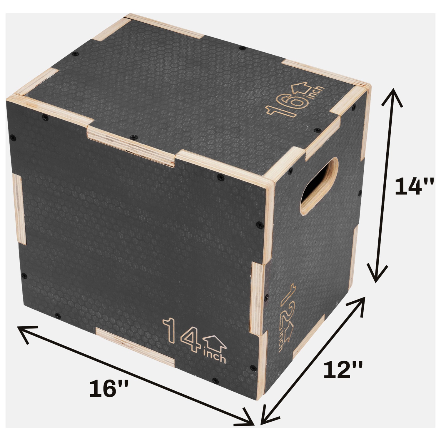 Signature Fitness – plateforme de saut antidérapante en bois PLYO Box de 16 x 14 x 12 po, gris