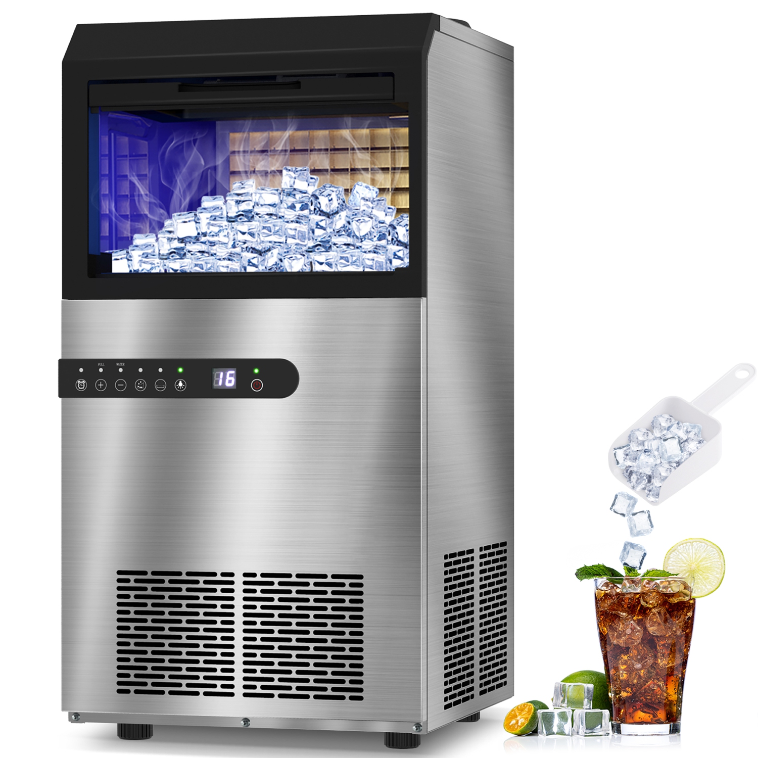 100 lbs. Freestanding Ice Maker in Stainless Steel with 33 lbs. Storage Bin Capacity