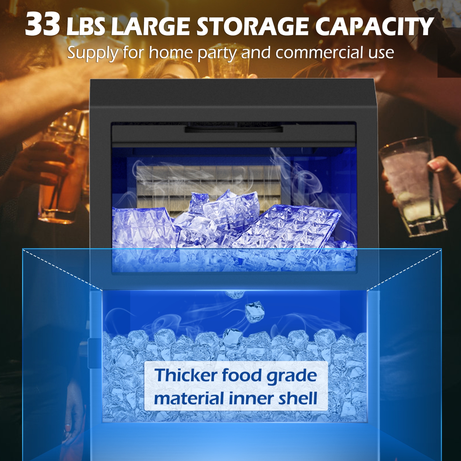 100 lbs. Freestanding Ice Maker in Stainless Steel with 33 lbs. Storage Bin Capacity