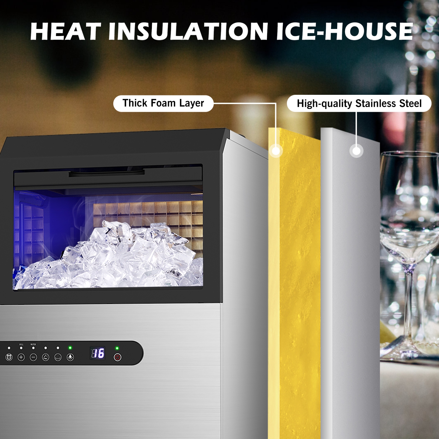 100 lbs. Freestanding Ice Maker in Stainless Steel with 33 lbs. Storage Bin Capacity