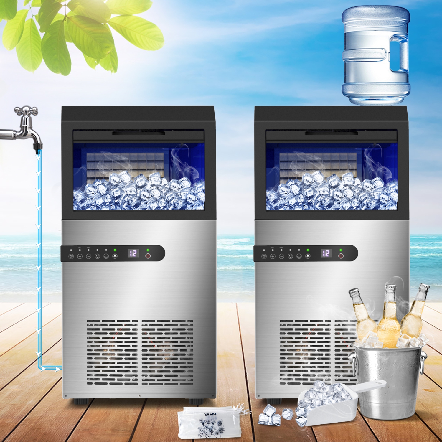 100 lbs. Freestanding Ice Maker in Stainless Steel with 33 lbs. Storage Bin Capacity