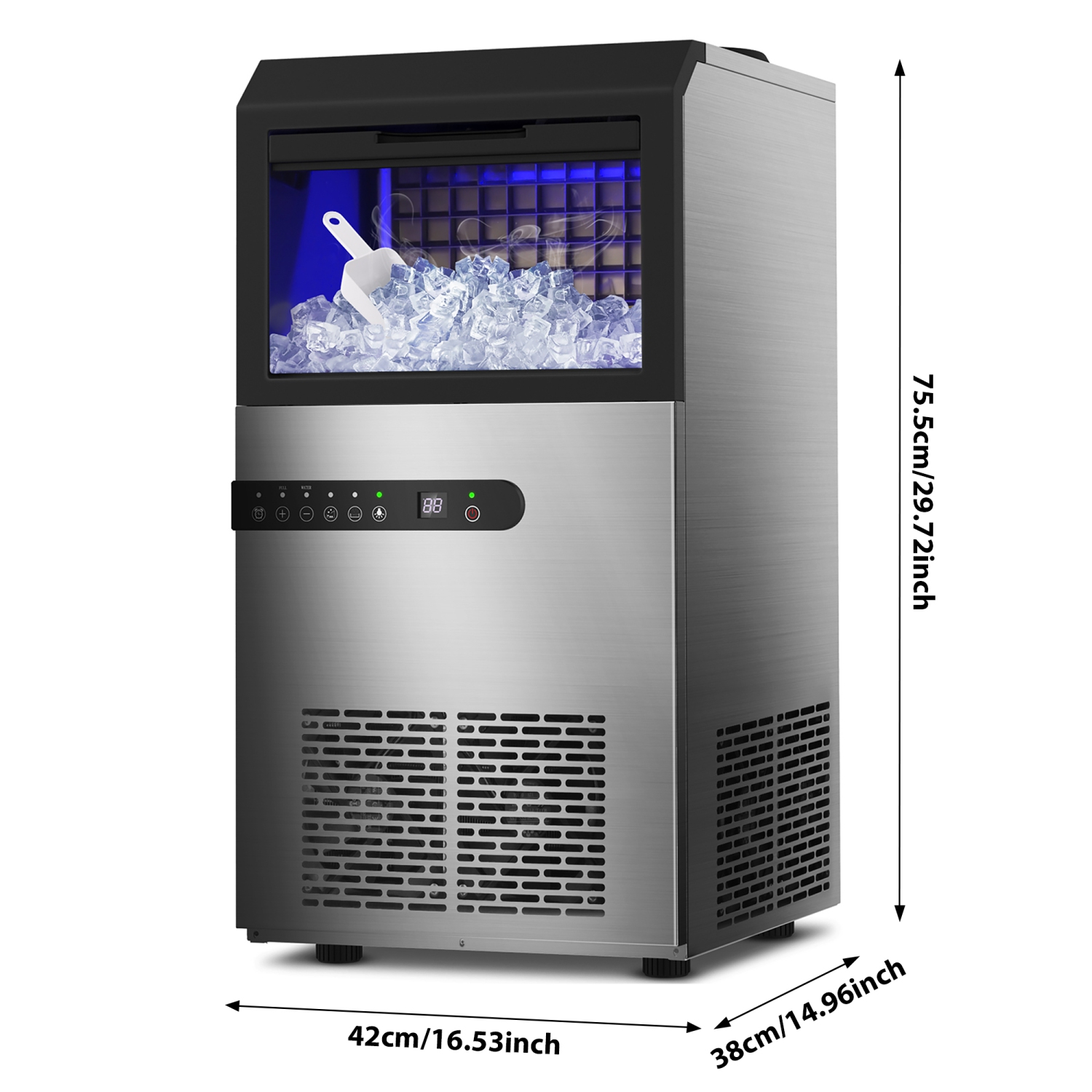 100 lbs. Freestanding Ice Maker in Stainless Steel with 33 lbs. Storage Bin Capacity