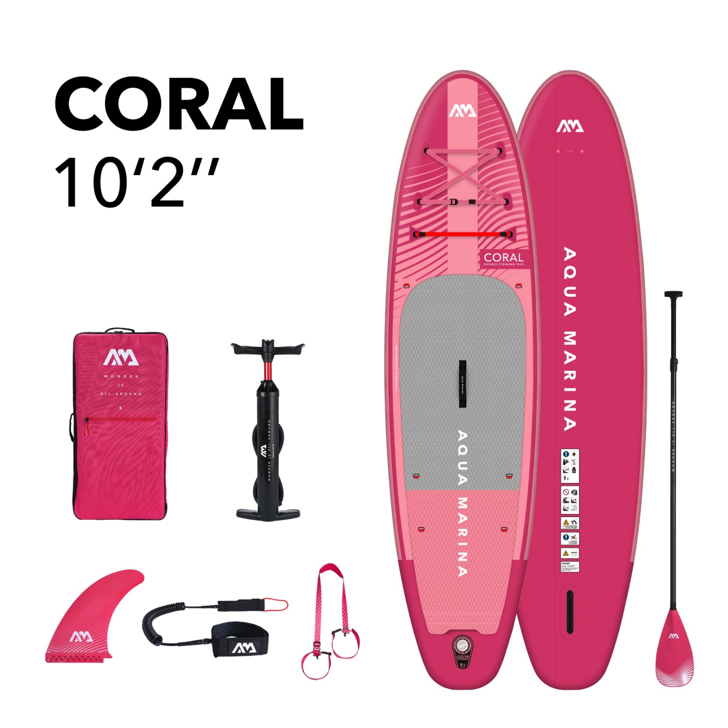 Aqua Marina - CORAL 10'2" Advanced All-Around Inflatable Stand Up Paddle Board (iSup) Raspberry