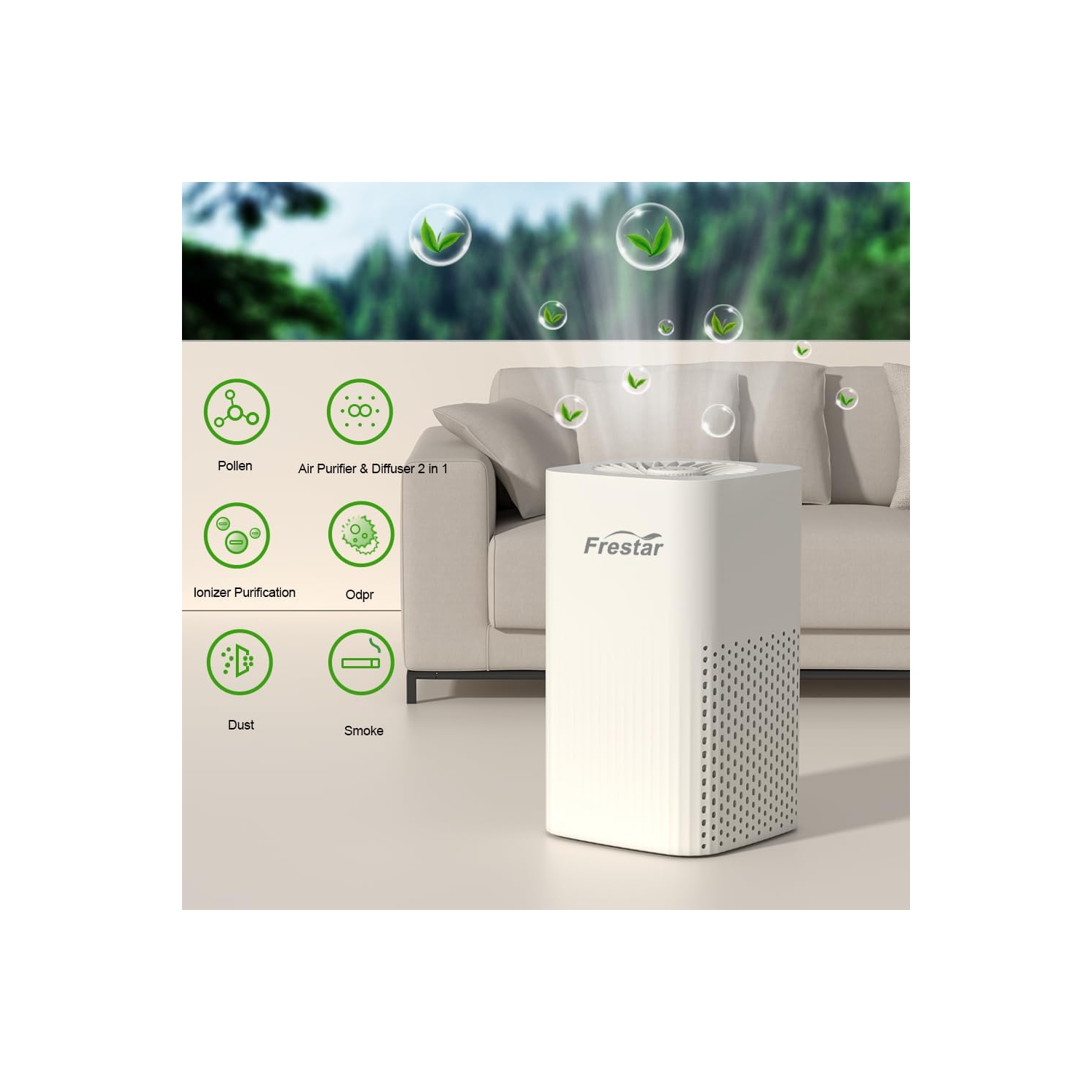 Frestar Small Air Purifier and Diffuser 2 in 1 for Office Bedroom Home, Desktop Air Purifier with HEPA Filter for Smoke, Dust, Pets, Super Quiet