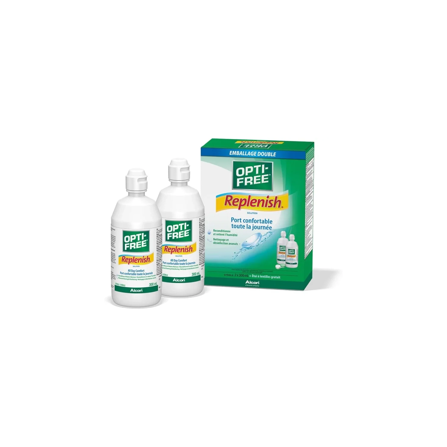 OPTI-FREE® Replenish solution de lentille de contact, paquet double, 2 x 300 mL - multi-usage