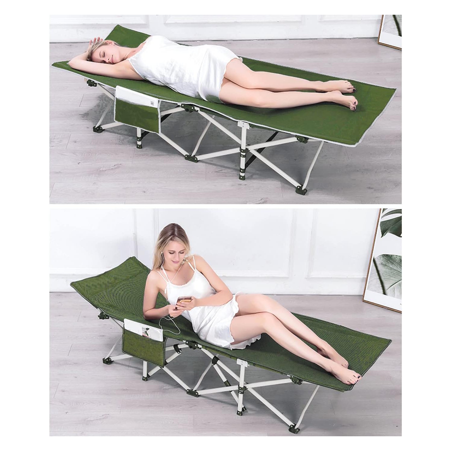 Livearty Folding Camping Cot, Portable Camp Bed Cots, Max Load 450 LBS, for Camping, BBQ, Hiking, Backpacking, Beach, Office Green