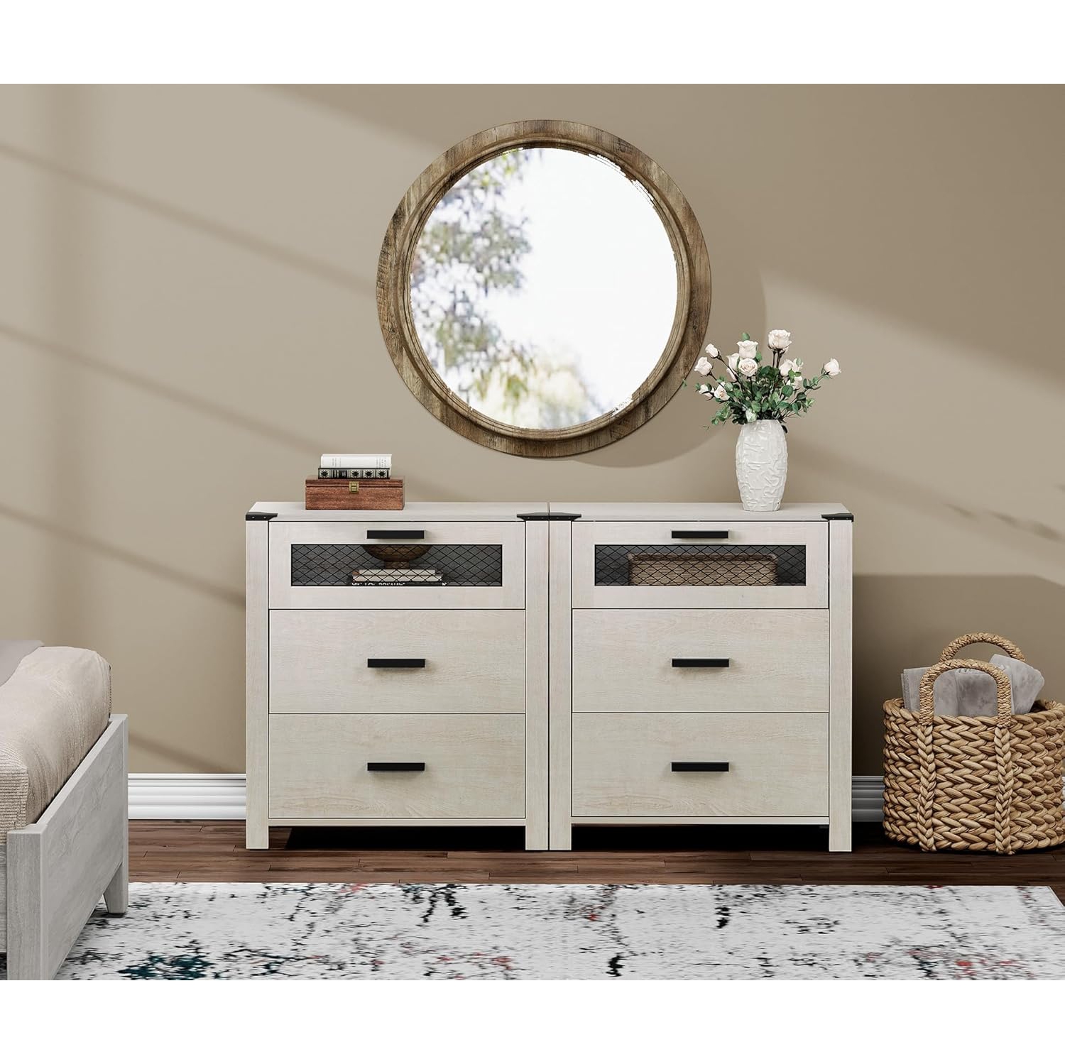 WAMPAT Dresser for Bedroom with 6 Drawers, Storage Drawer Organizer, Tall Chest of Drawers for Closet, Living Room, Hallway, Entryway,Antique White