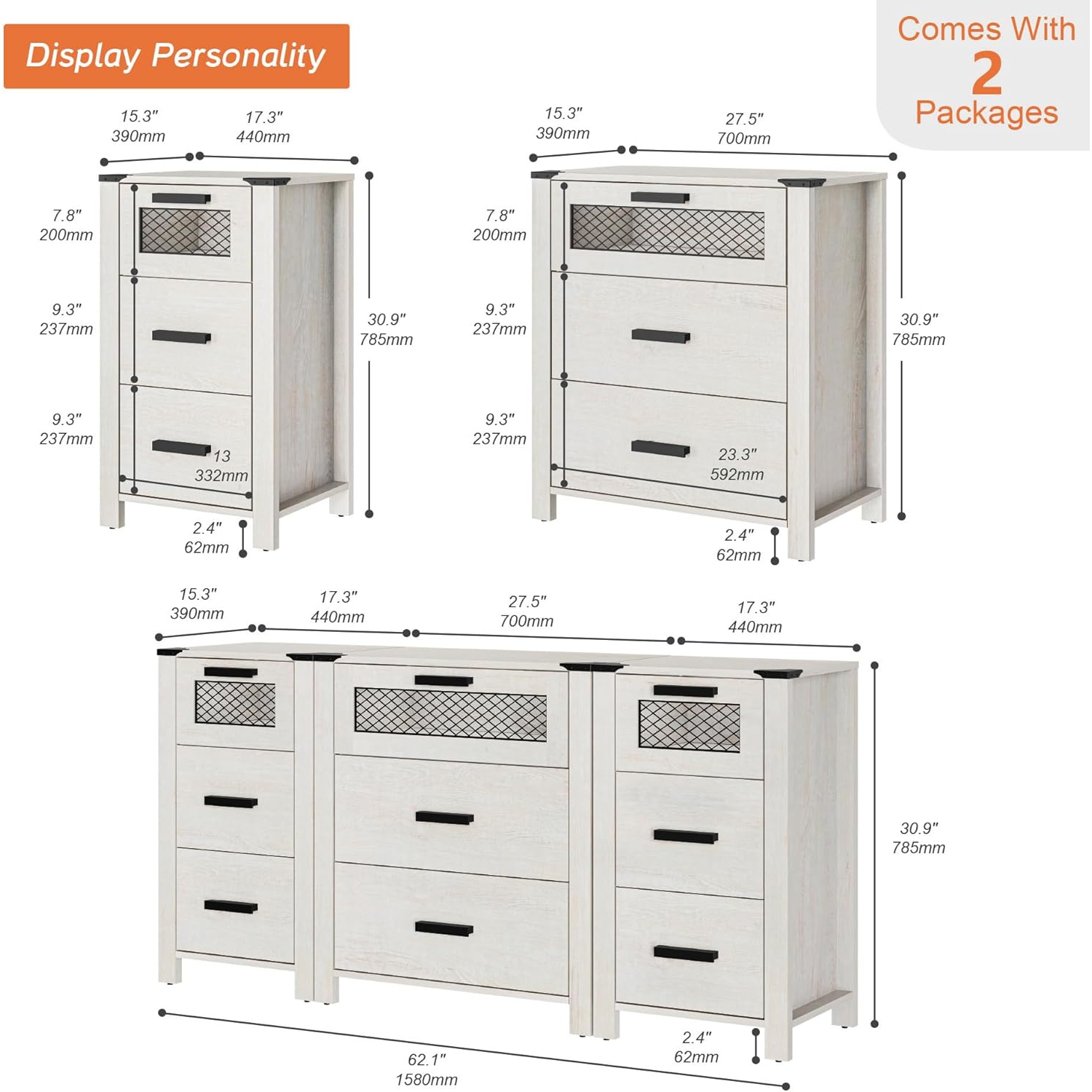 WAMPAT TV Stand with 9 Drawers, Dresser Cabinet with Storage Organizer Units,Chest Tower with Mesh Door, for Dining, Living and Bed Room, Antique