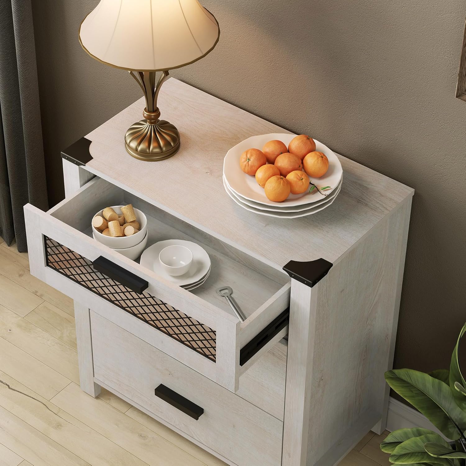 WAMPAT TV Stand with 9 Drawers, Dresser Cabinet with Storage Organizer Units,Chest Tower with Mesh Door, for Dining, Living and Bed Room, Antique