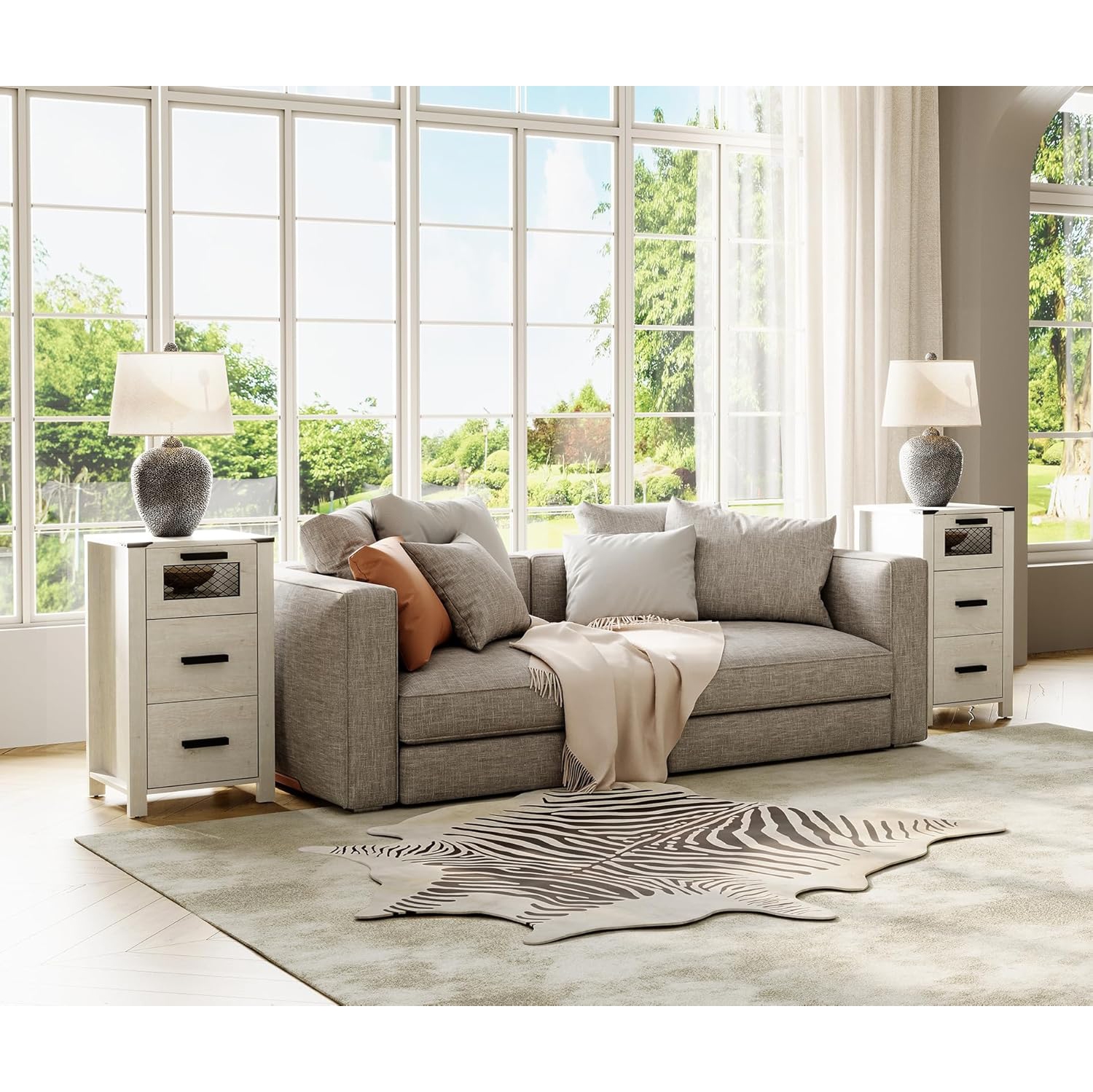 WAMPAT TV Stand with 9 Drawers, Dresser Cabinet with Storage Organizer Units,Chest Tower with Mesh Door, for Dining, Living and Bed Room, Antique