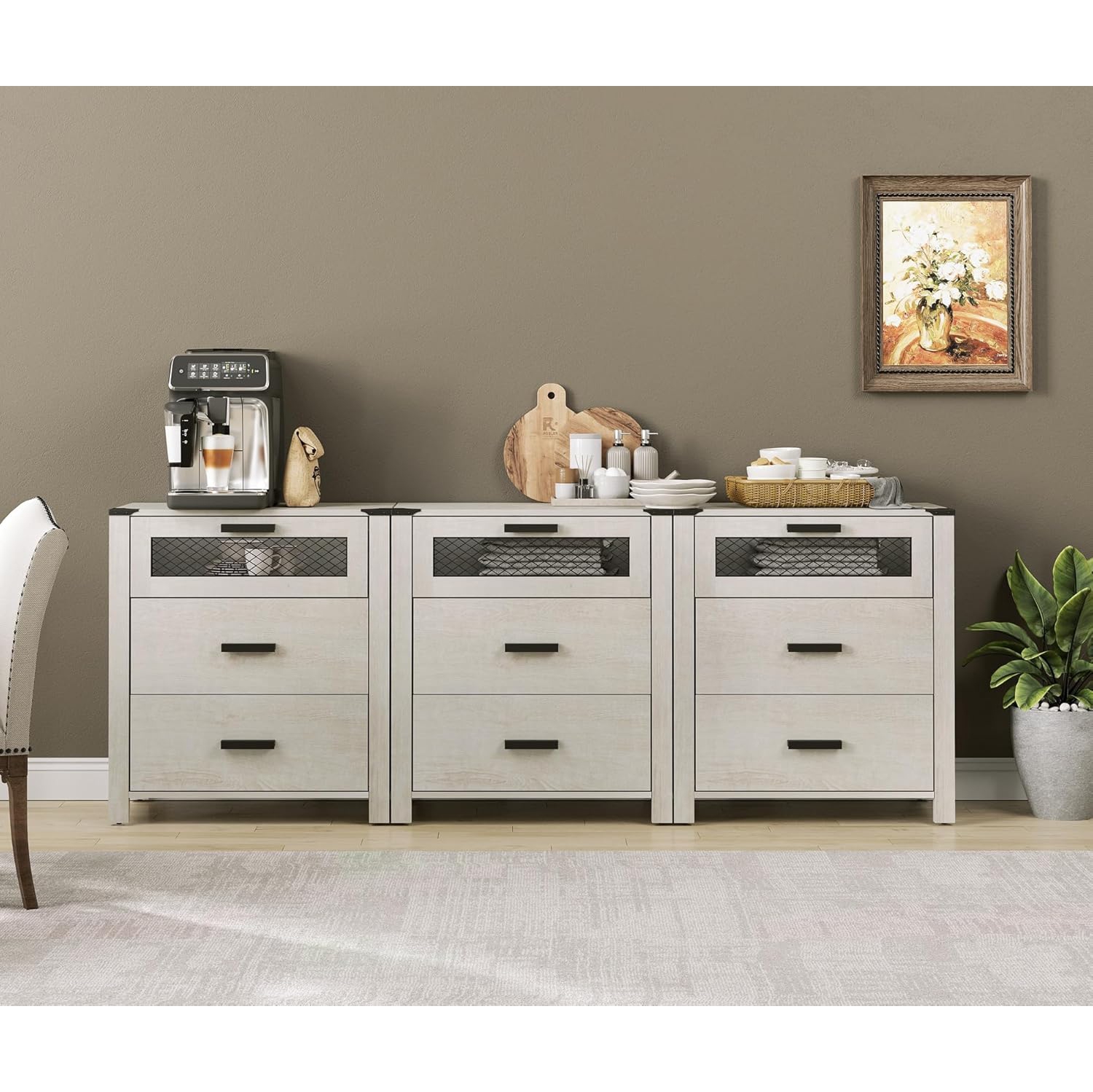 Commode WAMPAT pour chambre à coucher, unités de rangement meubles, tour de coffre avec porte en filet pour salon, blanc antique