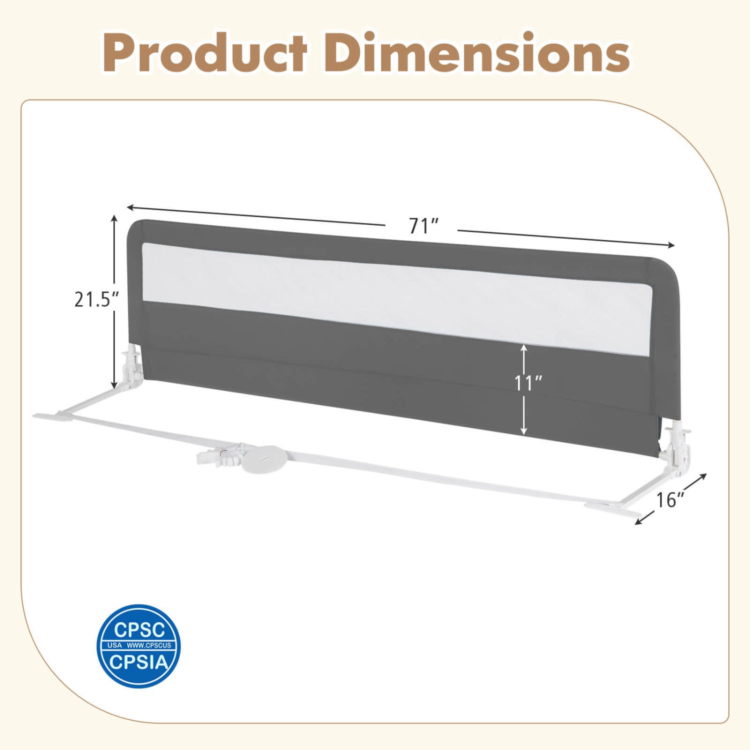 Babyjoy 71" Long Bed Rail for Toddlers with Removable Cover Breathable Mesh & Crossbar