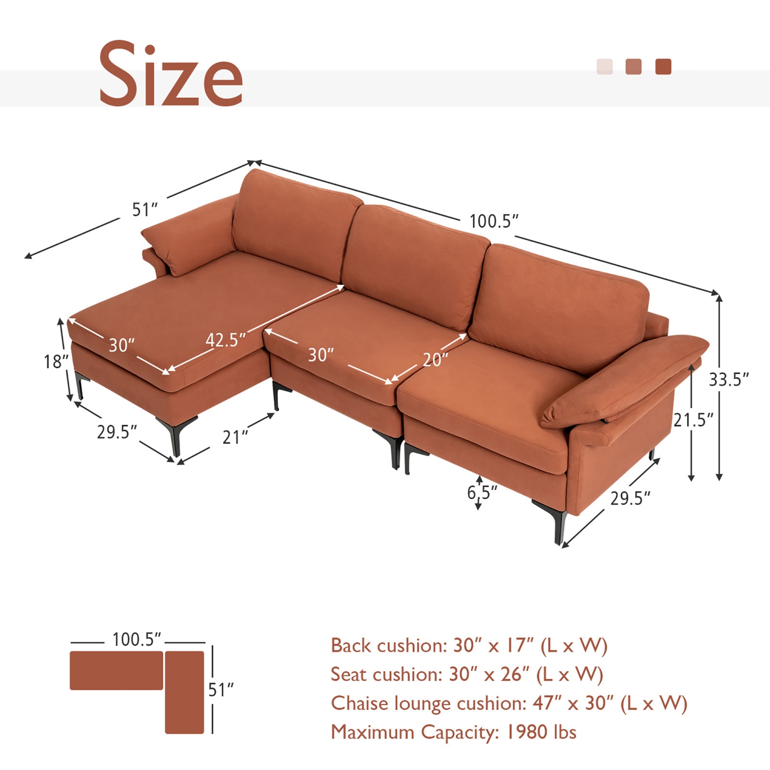 Costway Modern Modular L-shaped Sectional Sofa w/ Reversible Chaise & 2 USB Ports
