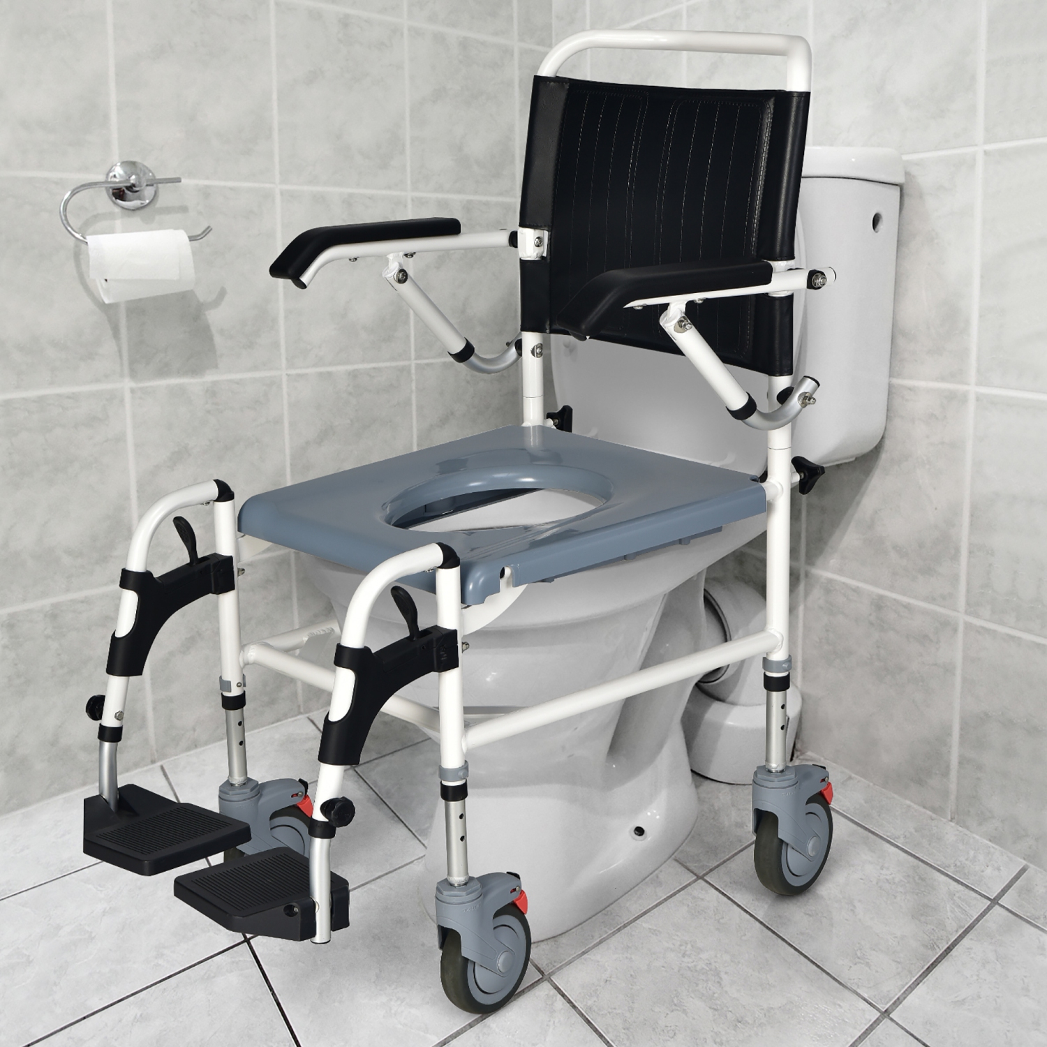 Costway 4-in-1 Bedside Commode Chair w/ Wheel Commode Wheelchair with Detachable Bucket