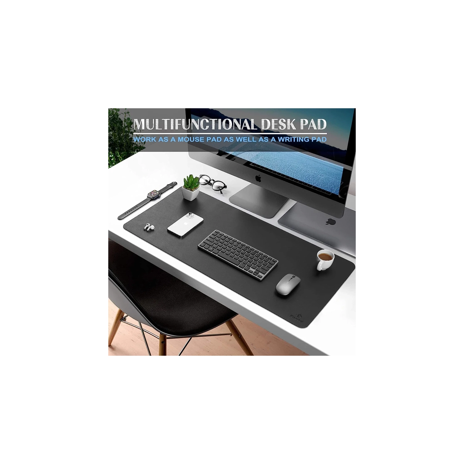 Premium Black Leather Desk Mat - Large Office Desk Pad, Computer Desk Mat, Laptop Mat, Desk Protector, Desktop Mat, Writing Pad, Desk Blotter, and