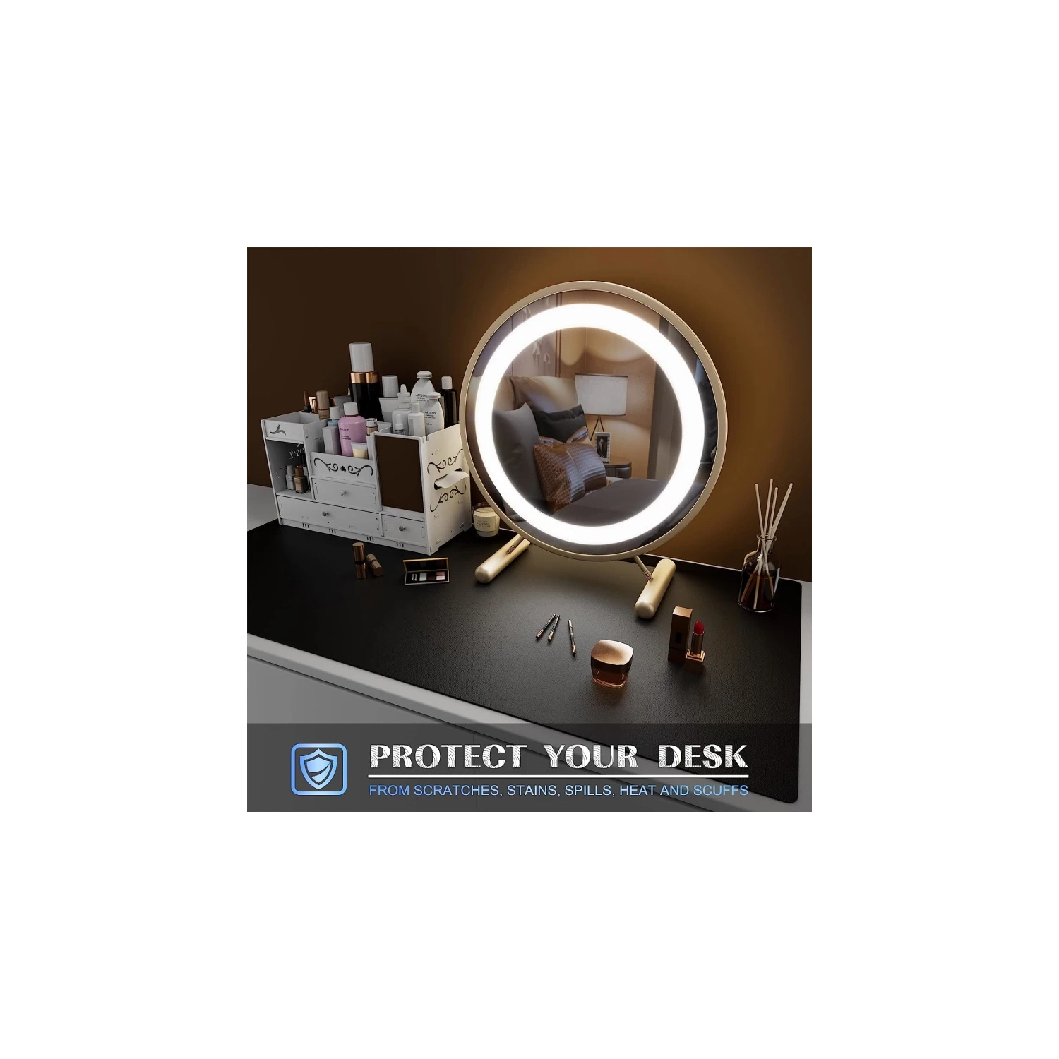 Premium Black Leather Desk Mat - Large Office Desk Pad, Computer Desk Mat, Laptop Mat, Desk Protector, Desktop Mat, Writing Pad, Desk Blotter, and