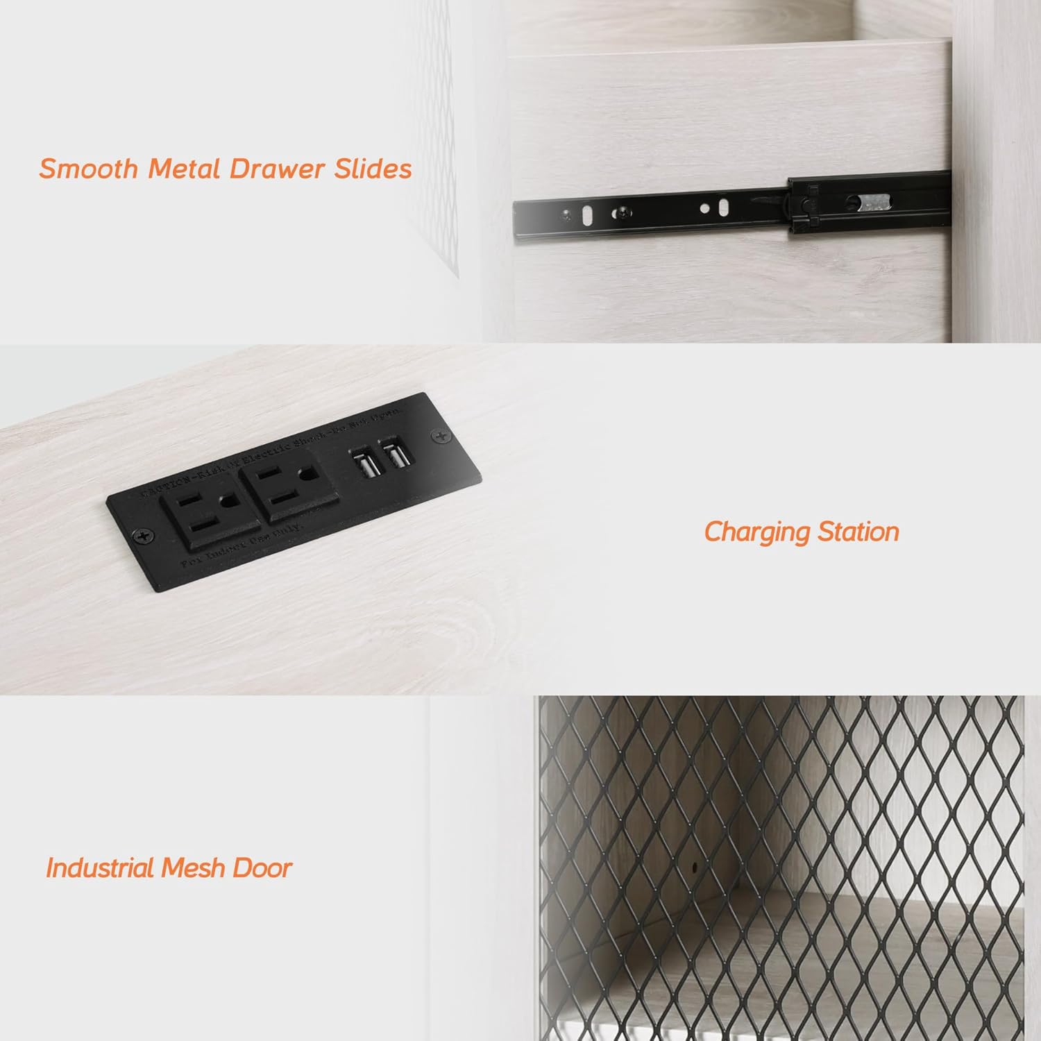 Table de chevet WAMPAT avec station de chargement, table de bout champêtre à 2 tiroirs, table de chevet rustique pour canapé d'appoint pour chambre à