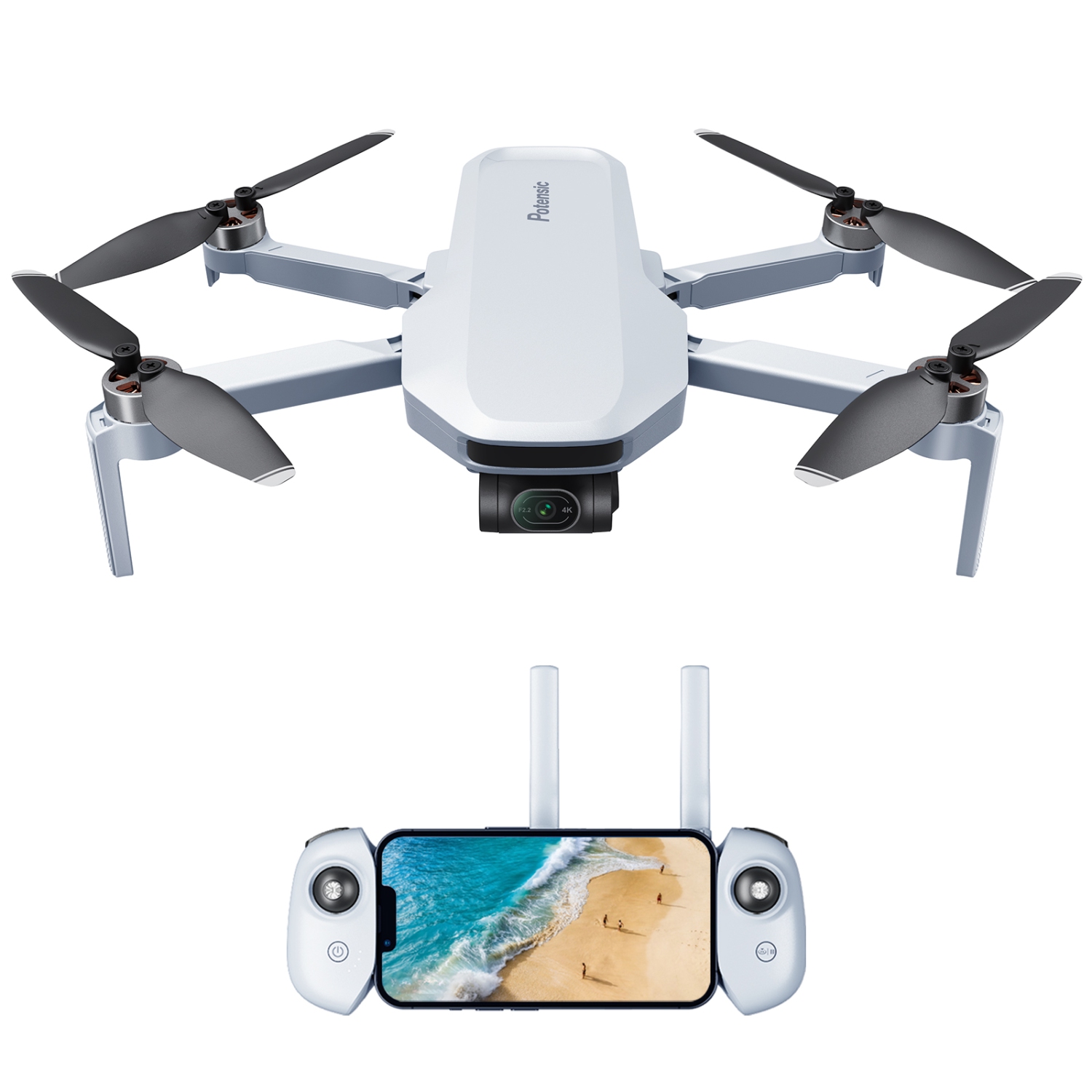 Drone GPS avec cardan à 3 axes 4K ATOM Potentic, moins de 249&nbsp;g, vol 32 min, transmission longue portée 6&nbsp;km, suivi visuel, QuickShots