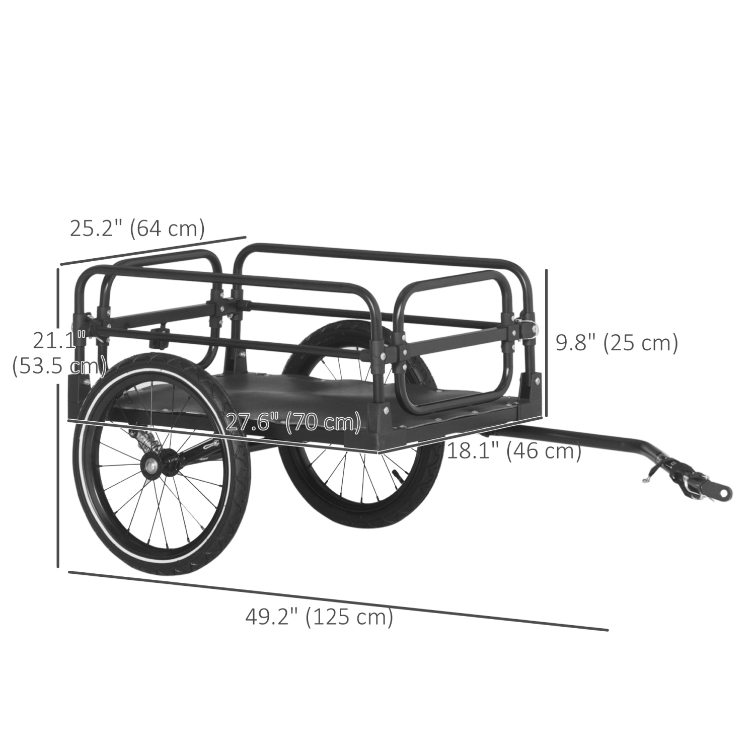 Aosom Bike Trailer, Bicycle Cargo Trailer with Suspension, Triple Safety Features, 16" Wheels, Outdoor Wagon Carrier with Hitch, Steel Frame, Black