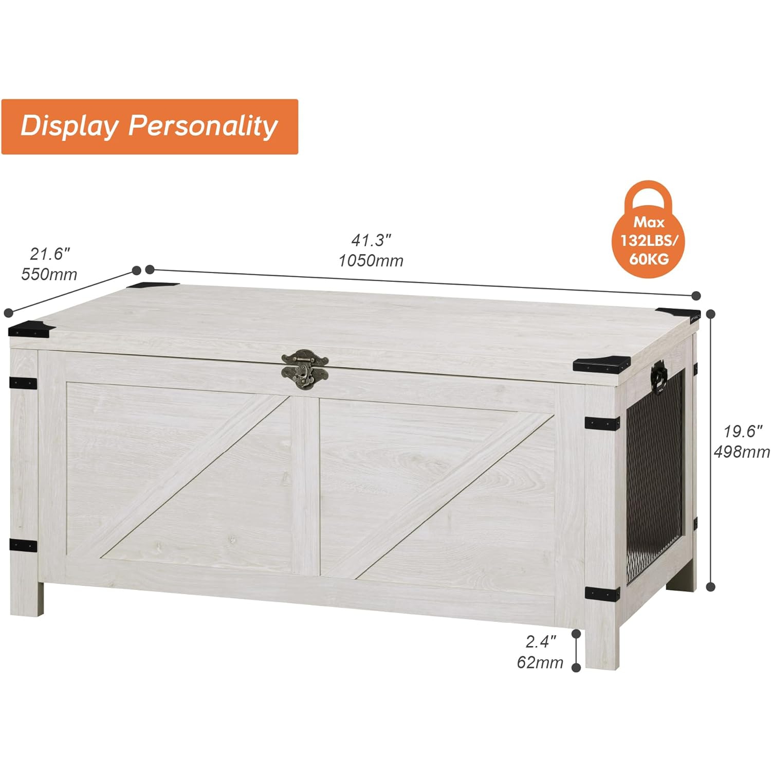 Table basse WAMPAT pour salon, table basse à dessus relevable avec rangement, petits meubles d'appoint avec armoire en filet et verrou rustique,