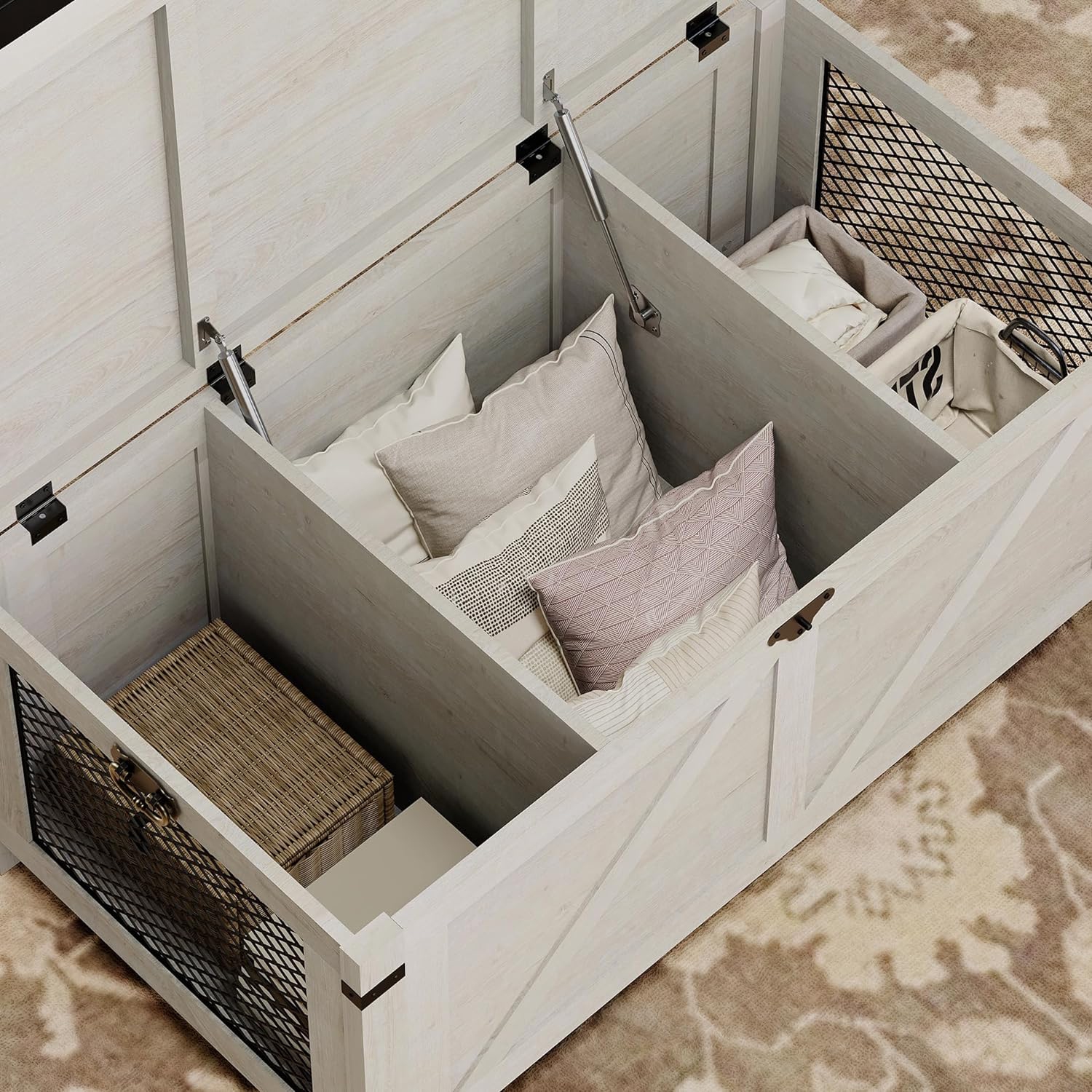 Table basse WAMPAT pour salon, table basse à dessus relevable avec rangement, petits meubles d'appoint avec armoire en filet et verrou rustique,