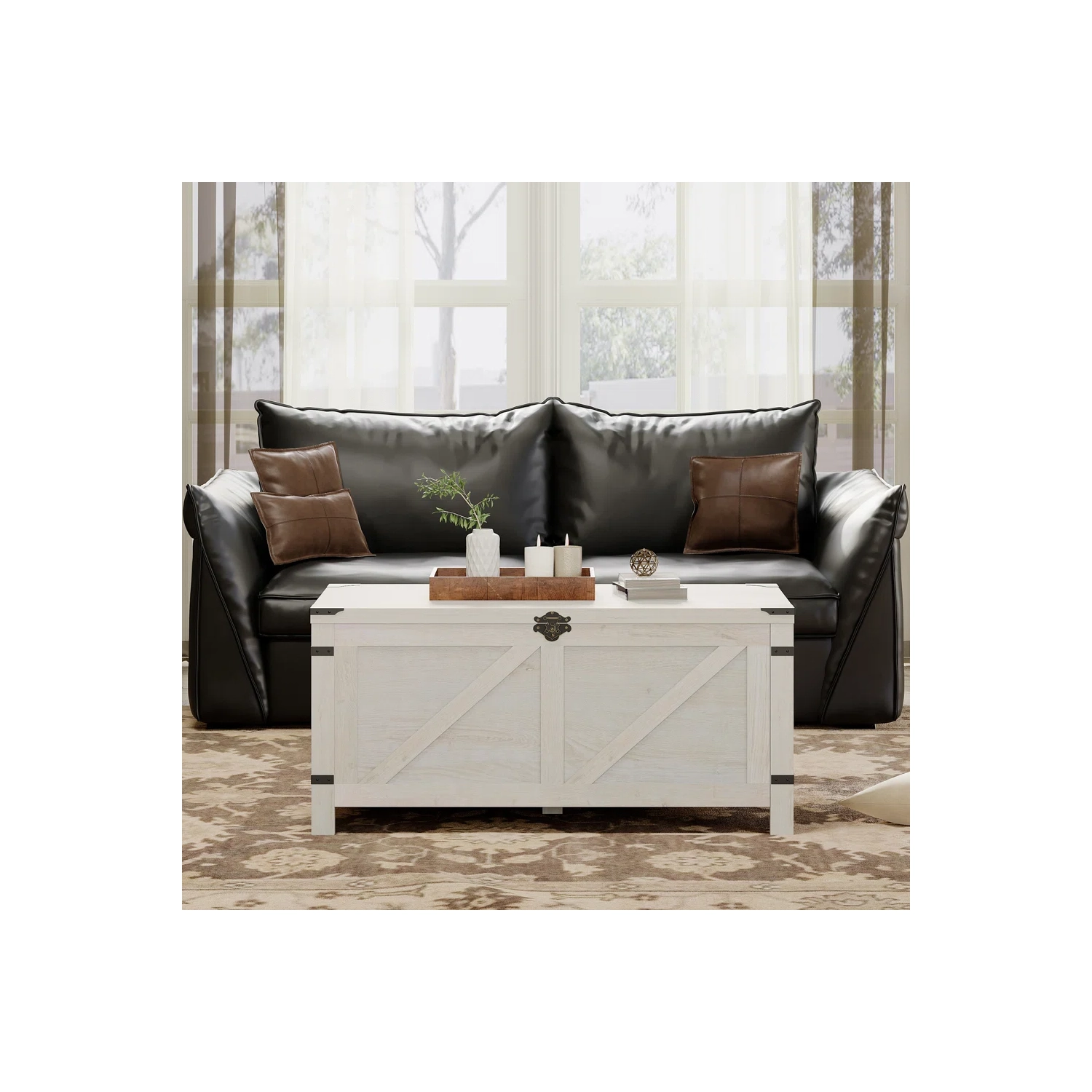 Table basse WAMPAT pour salon, table basse à dessus relevable avec rangement, petits meubles d'appoint avec armoire en filet et verrou rustique,