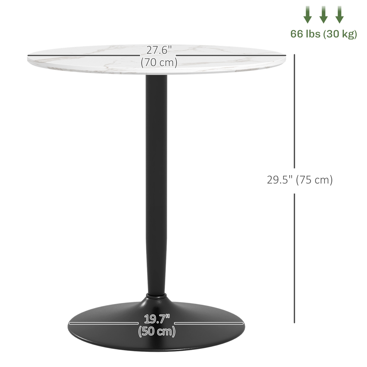 HOMCOM Round Dining Table for 2 People, Modern Kitchen Table with Painted Top and Steel Base for Living Room, Dining Room, White Marble