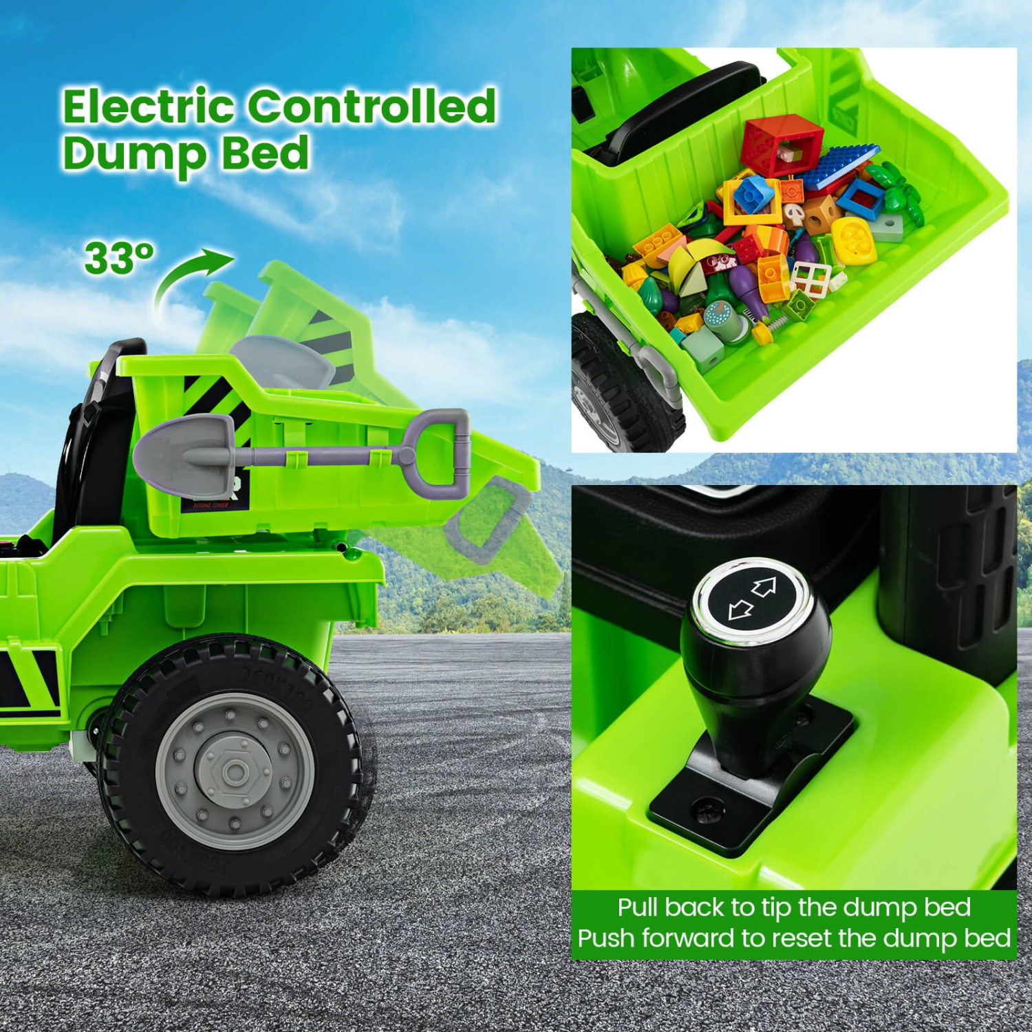 Costway Kids Ride-On Dump Truck with Wireless Connection Music LED Lights Soft Start