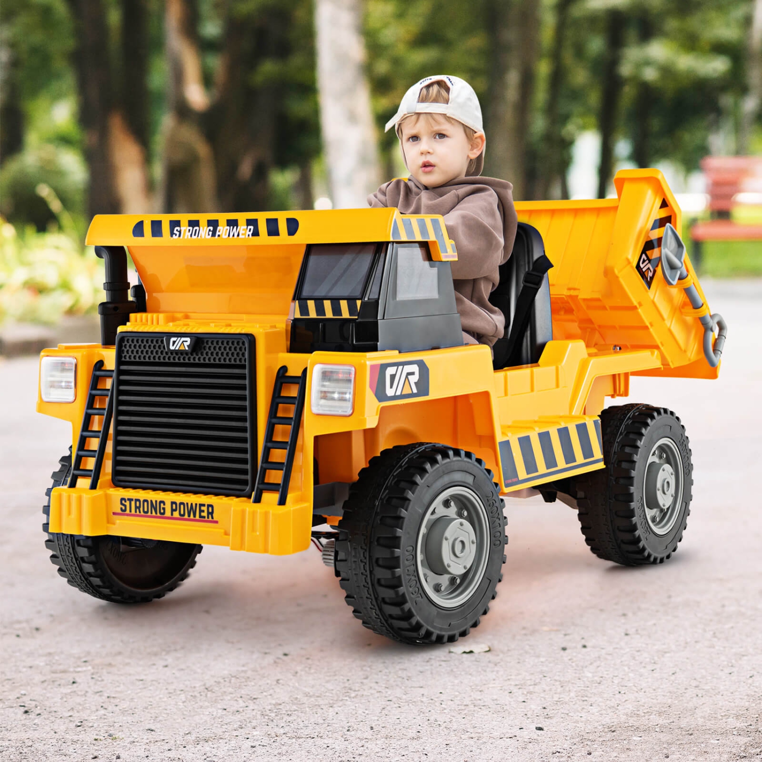 Costway Kids Ride-On Dump Truck with Wireless Connection Music LED Lights Soft Start