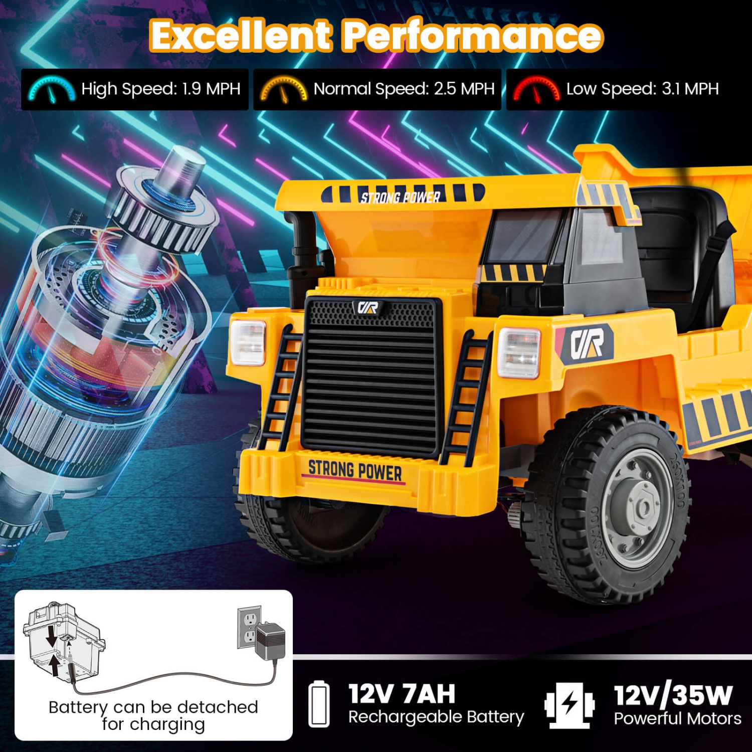 Costway Kids Ride-On Dump Truck with Wireless Connection Music LED Lights Soft Start