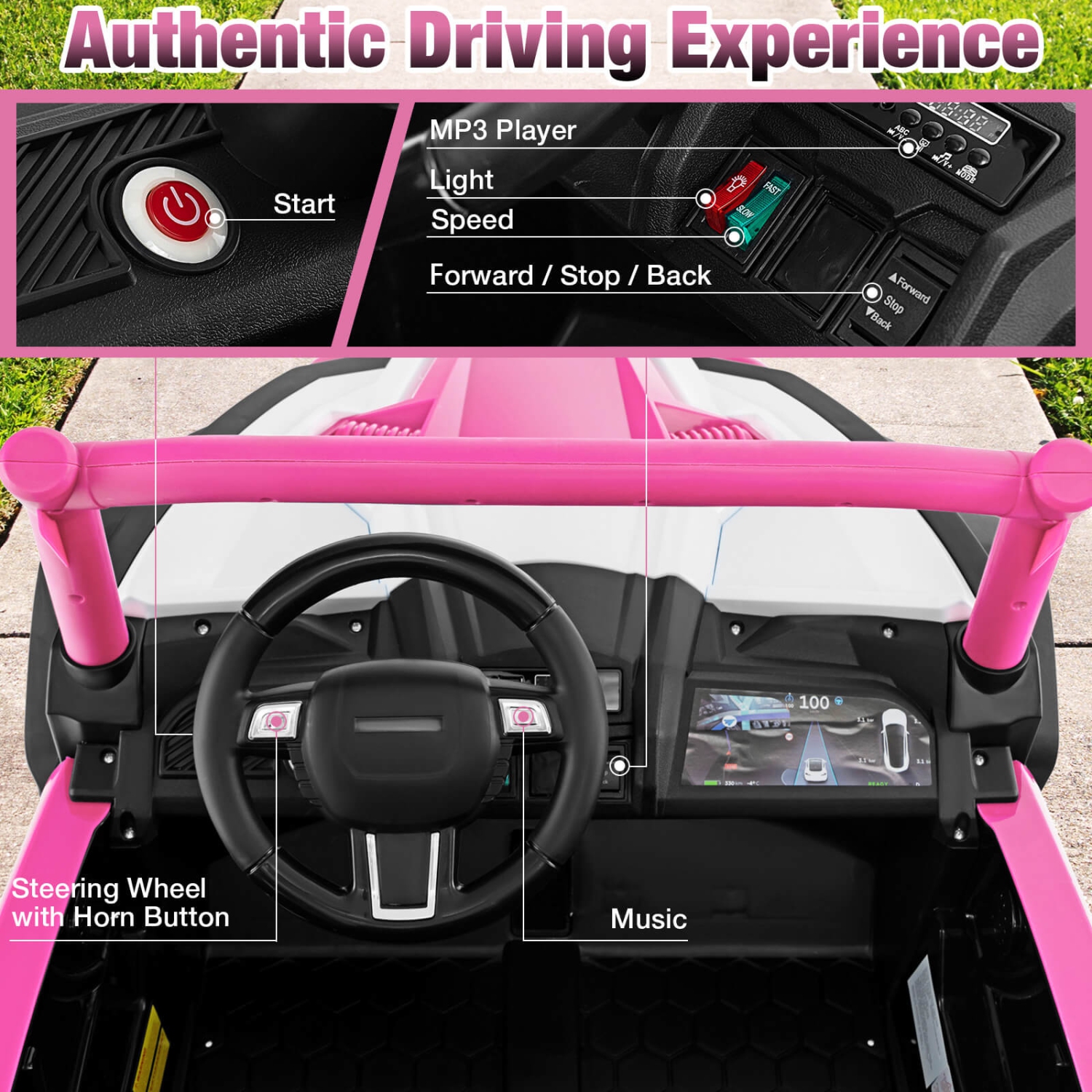 Costway 24V Kids Ride on UTV with 4 x 100W Powerful Engine Remote Control High/Low Speed