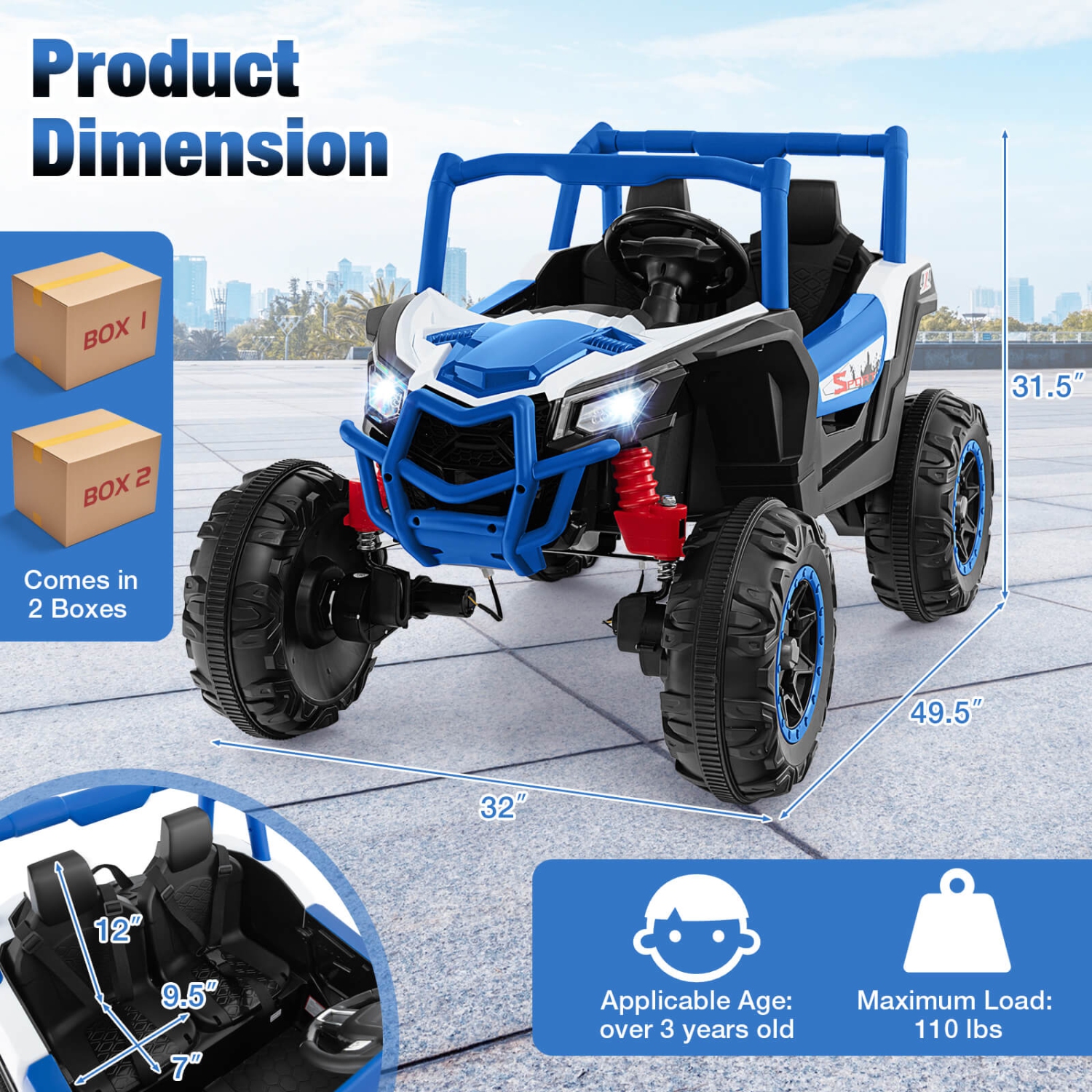 Costway 24V Kids Ride on UTV with 4 x 100W Powerful Engine Remote Control High/Low Speed
