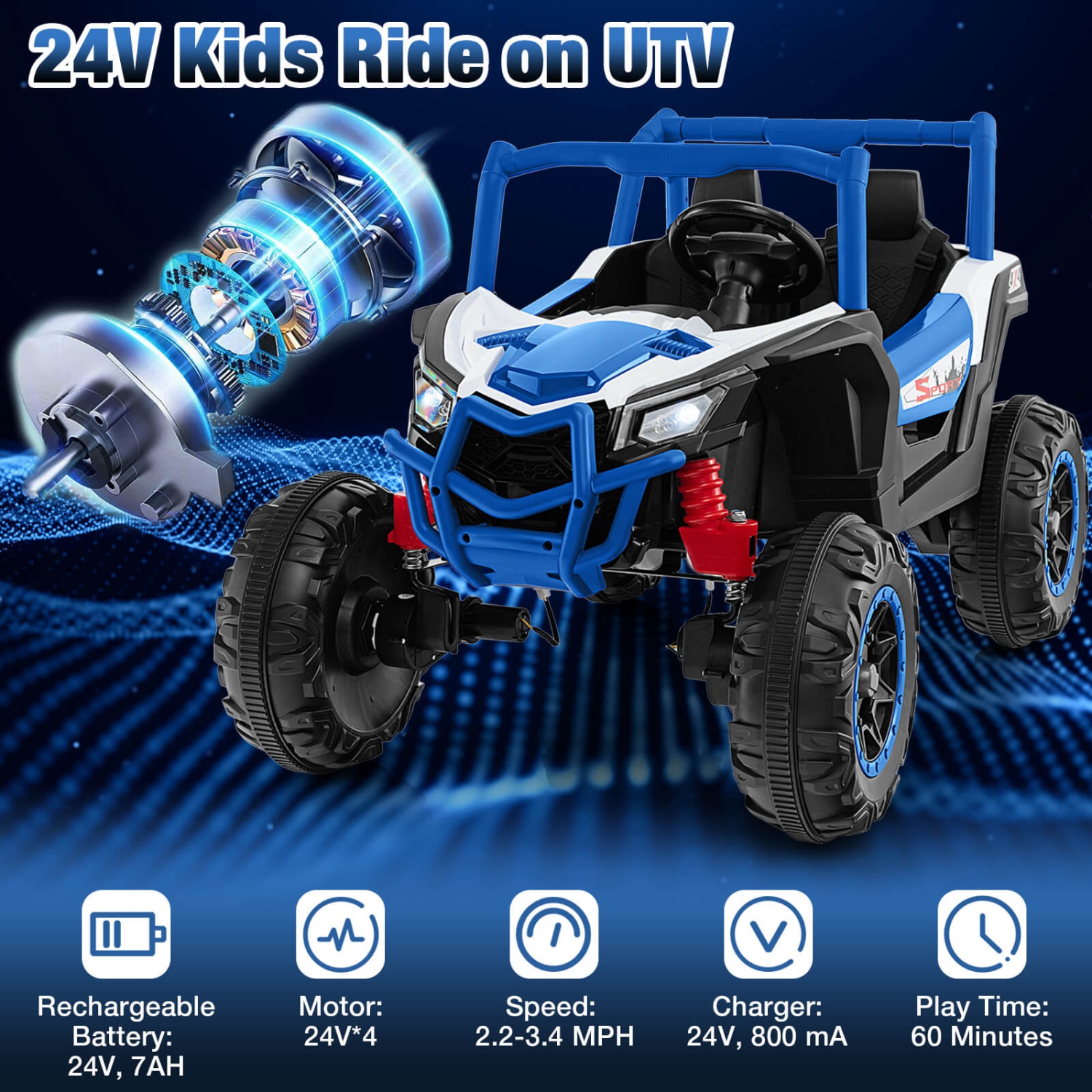 Costway 24V Kids Ride on UTV with 4 x 100W Powerful Engine Remote Control High/Low Speed