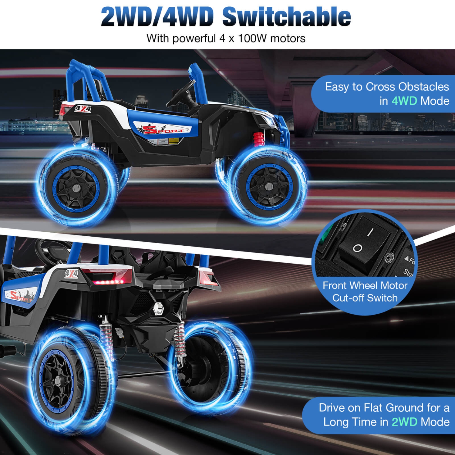 Costway 24V Kids Ride on UTV with 4 x 100W Powerful Engine Remote Control High/Low Speed